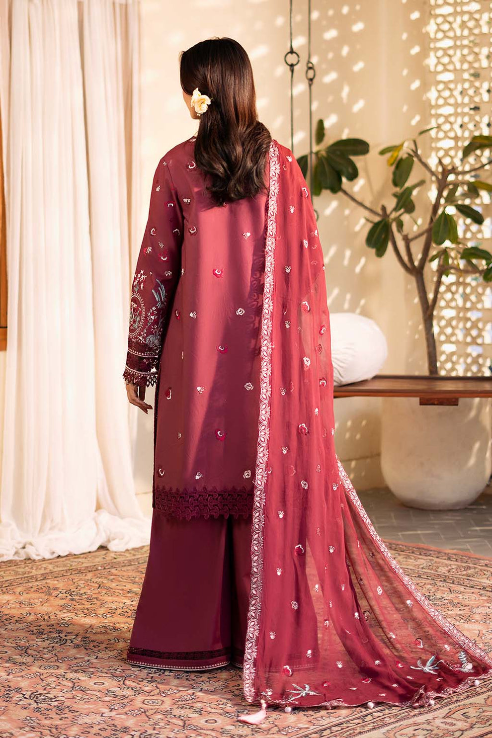 Zarposh | Sajni Lawn 25 | Nayirah XS Maroon Lawn
