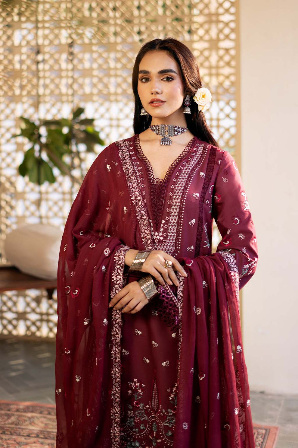Zarposh | Sajni Lawn 25 | Nayirah M Maroon Lawn