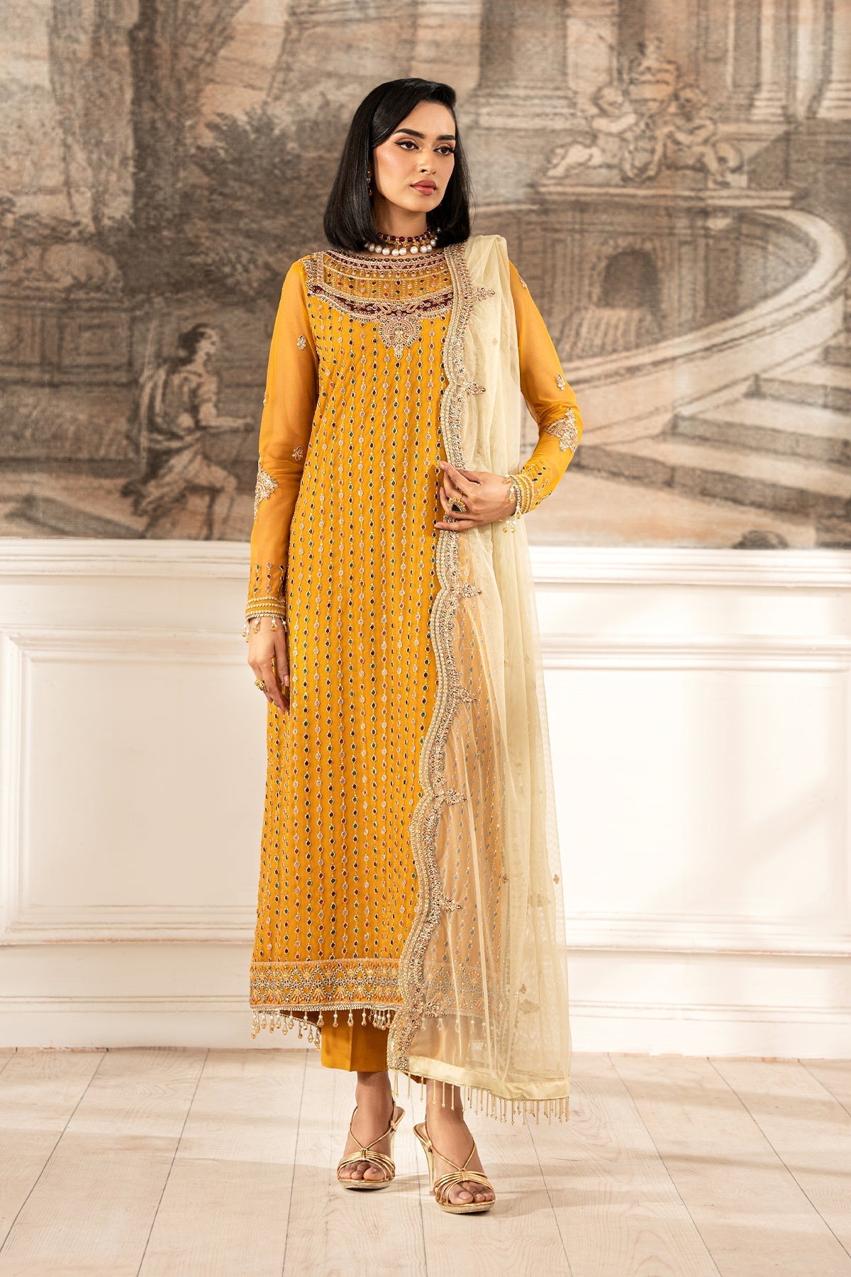 Zarif | Formal Edit 25 | ZFE-04 ELIZA Custom Size Mustard Yellow Lawn