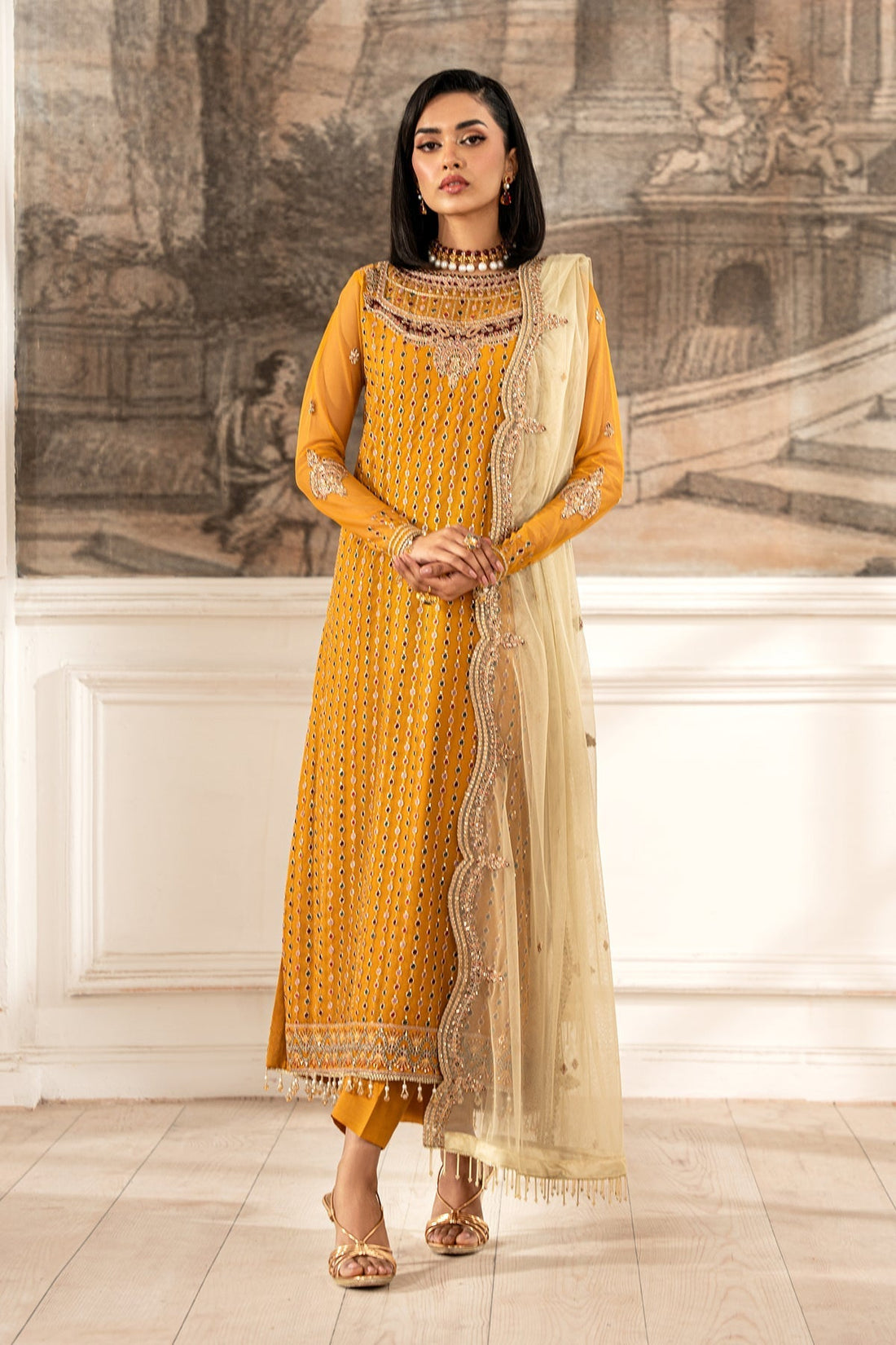Zarif | Formal Edit 25 | ZFE-04 ELIZA XS Mustard Yellow Lawn