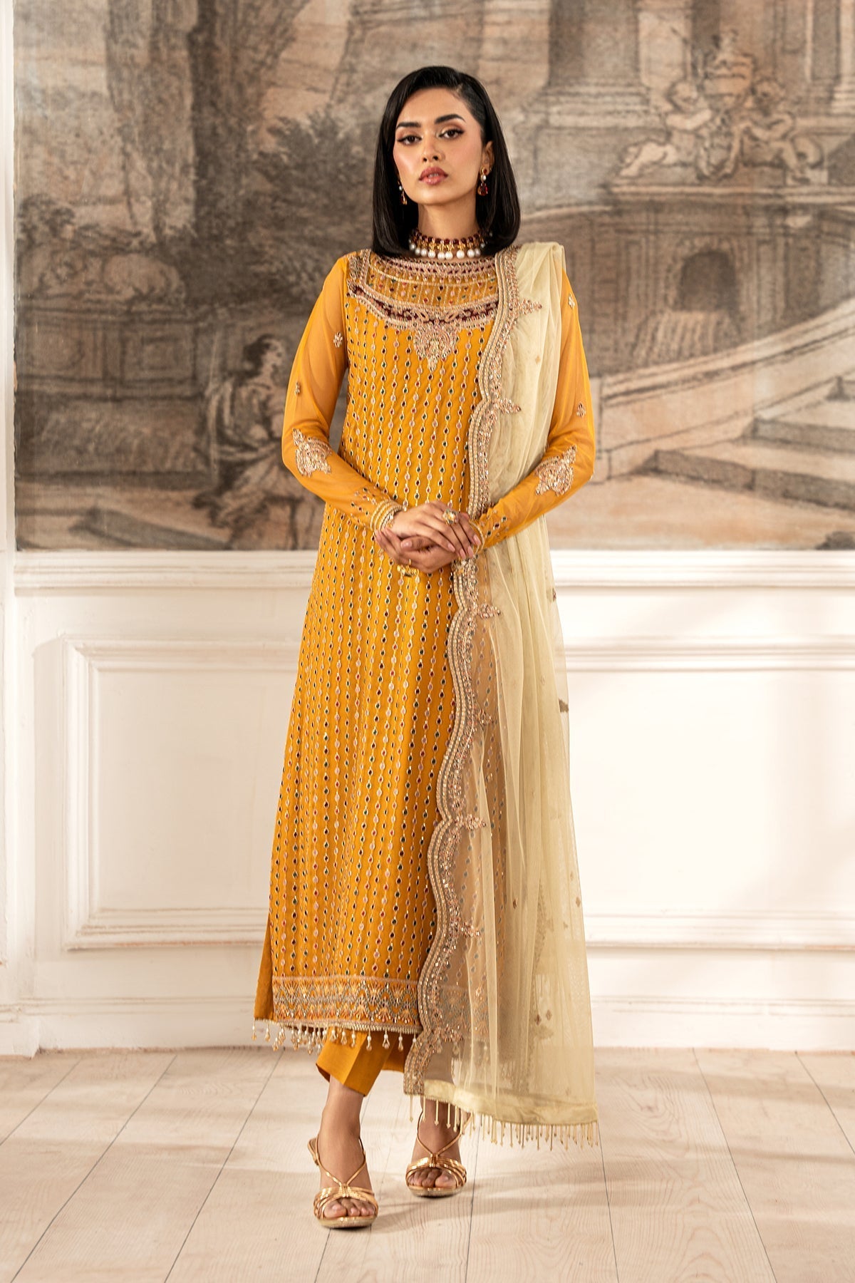 Zarif | Formal Edit 25 | ZFE-04 ELIZA XS Mustard Yellow Lawn