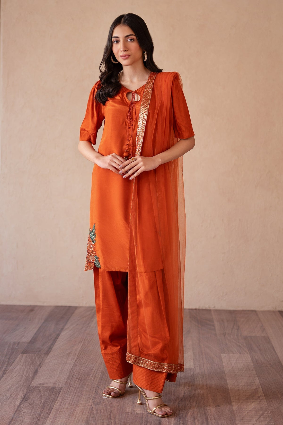 Charizma | Festive Pret | CMA-4-106 S Orange Raw Silk