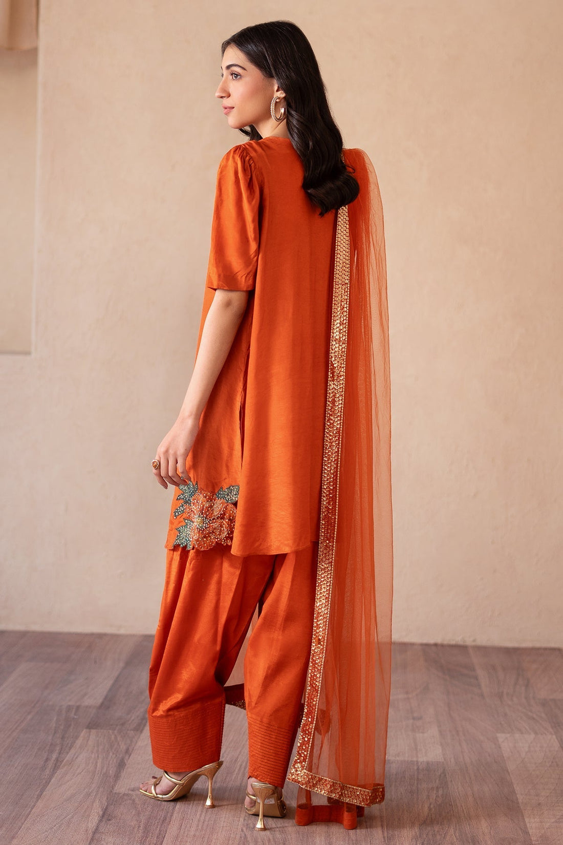 Charizma | Festive Pret | CMA-4-106 S Orange Raw Silk