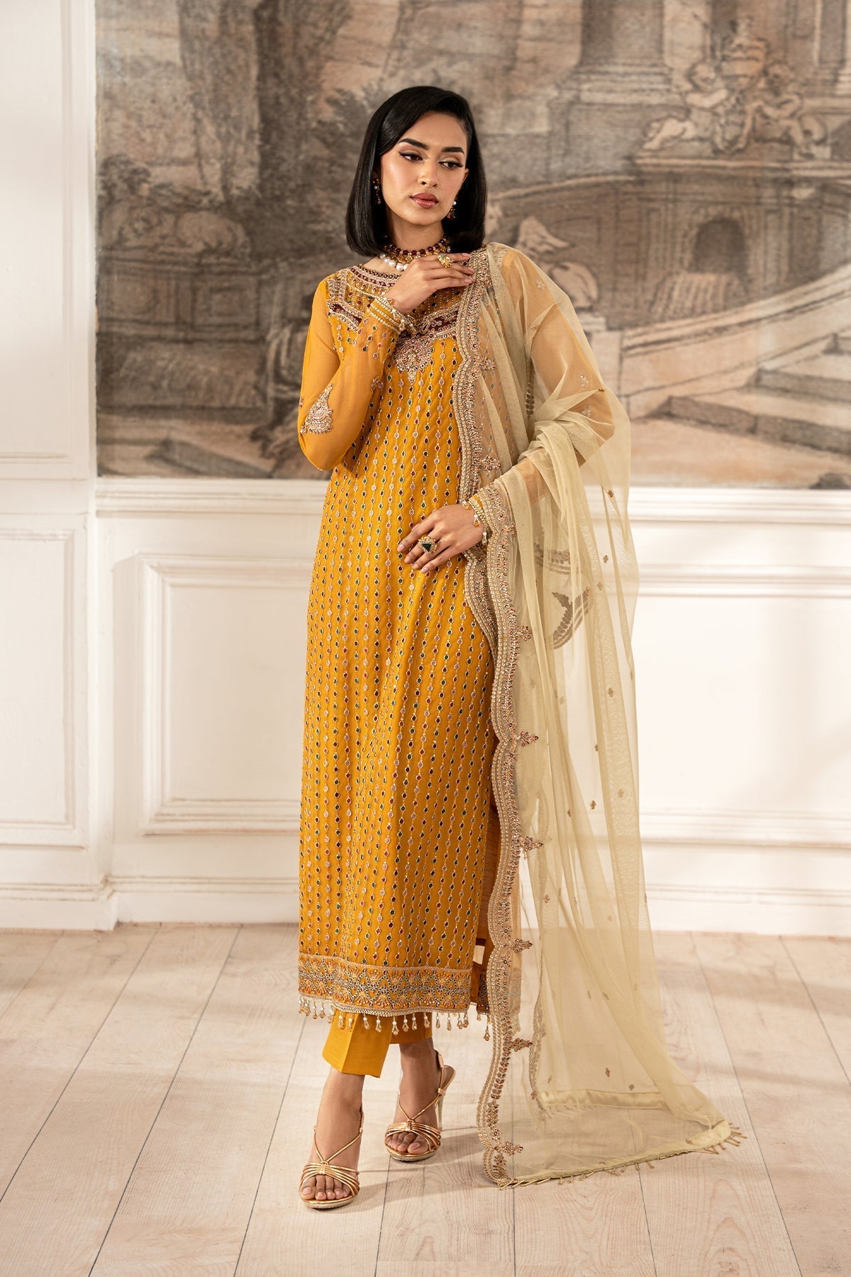 Zarif | Formal Edit 25 | ZFE-04 ELIZA M Mustard Yellow Lawn