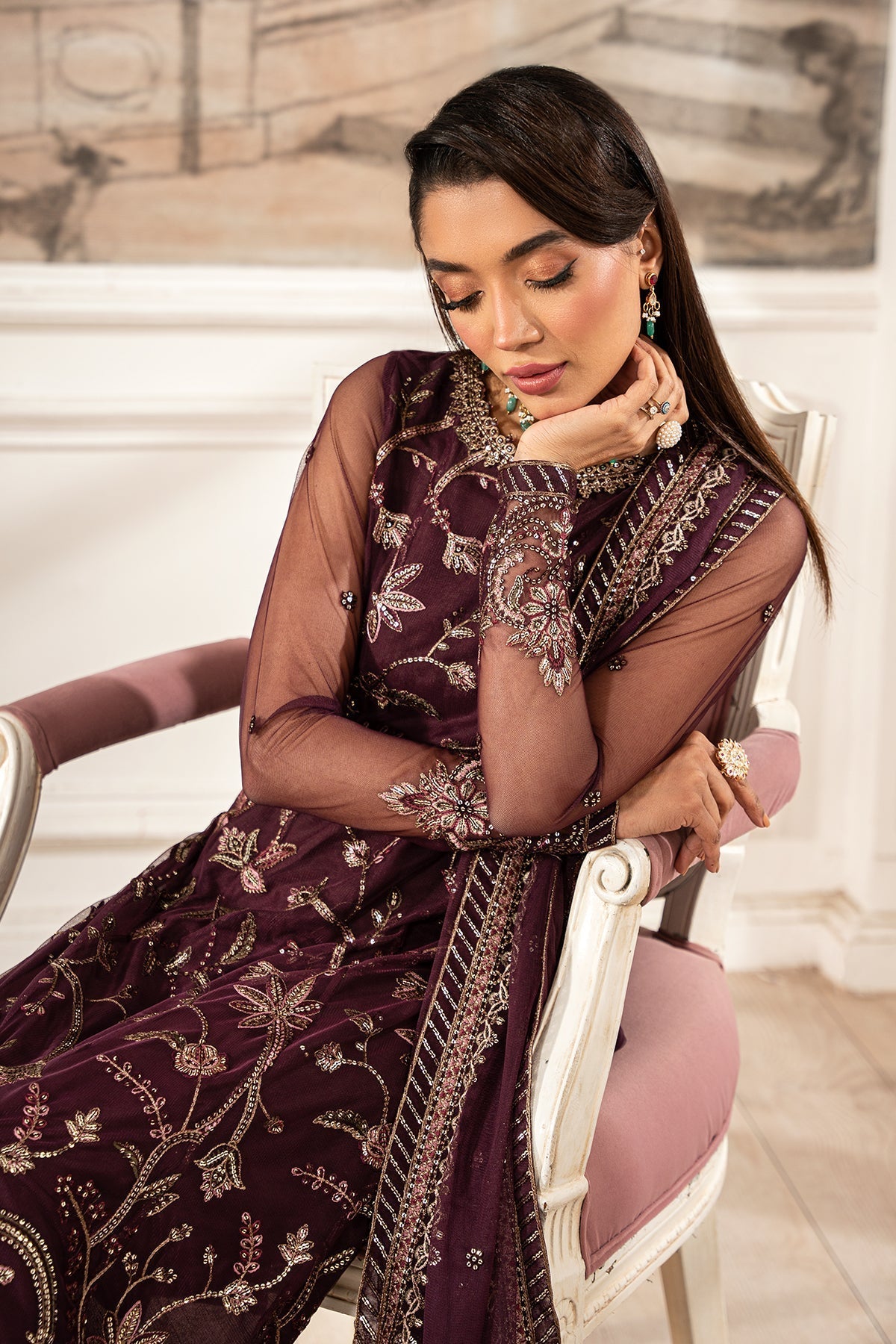 Zarif | Formal Edit 25 | ZFE-06 DAHLIA Custom Size Dark Plum Net