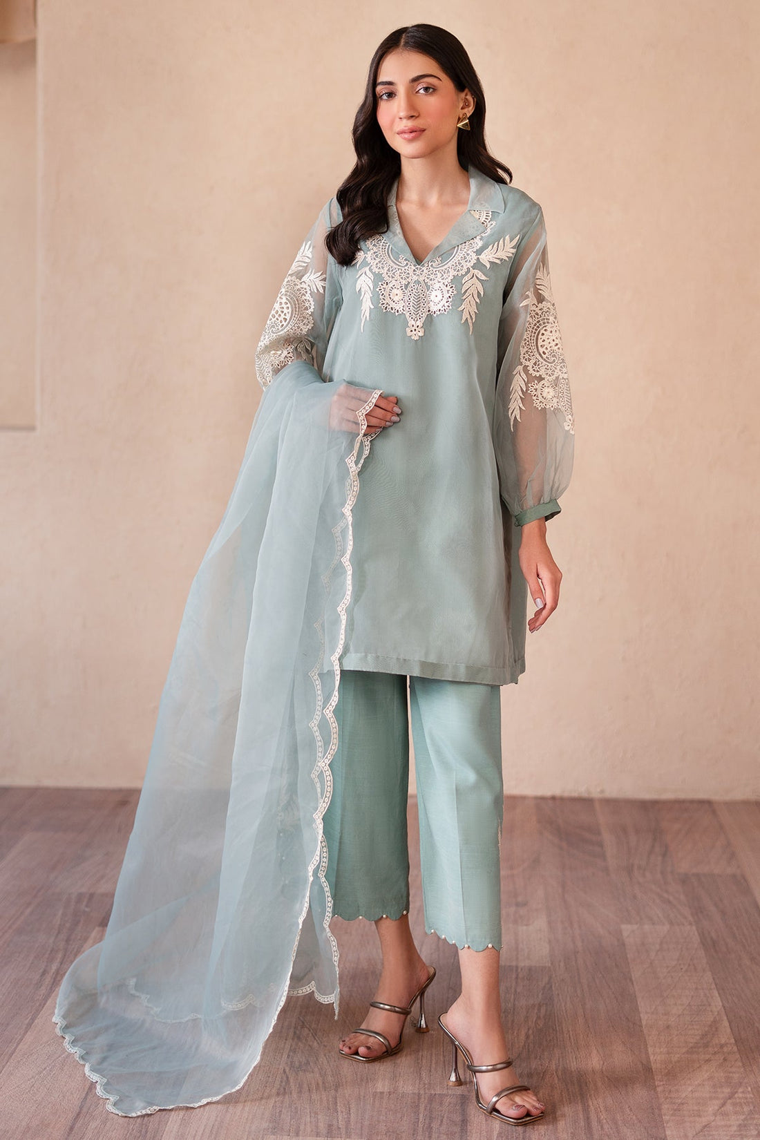 Charizma | Festive Pret | CMA-4-S12 M Ice Blue Organza