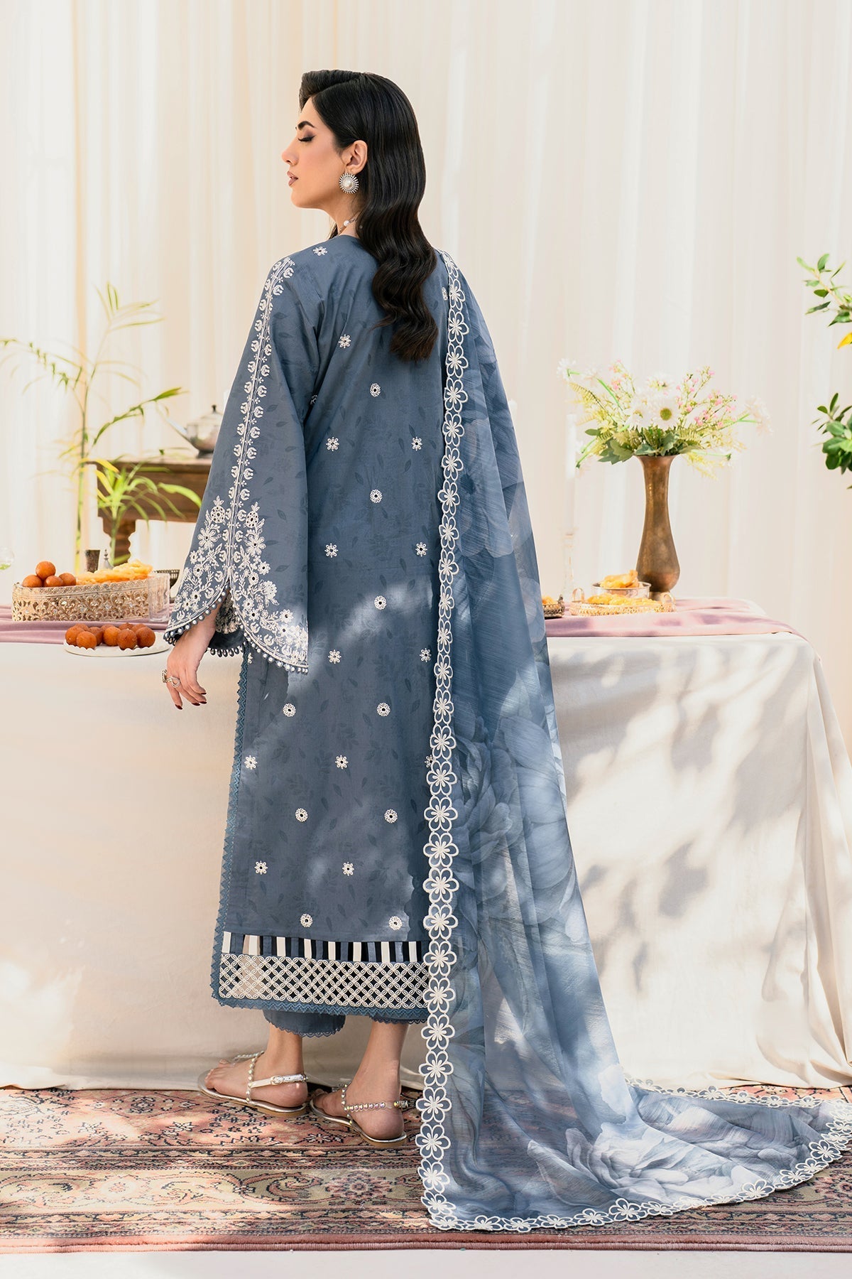 Zarif | Lamhay Luxury Eid Lawn 25 | 06 SAFAH S Blue Gray Lawn