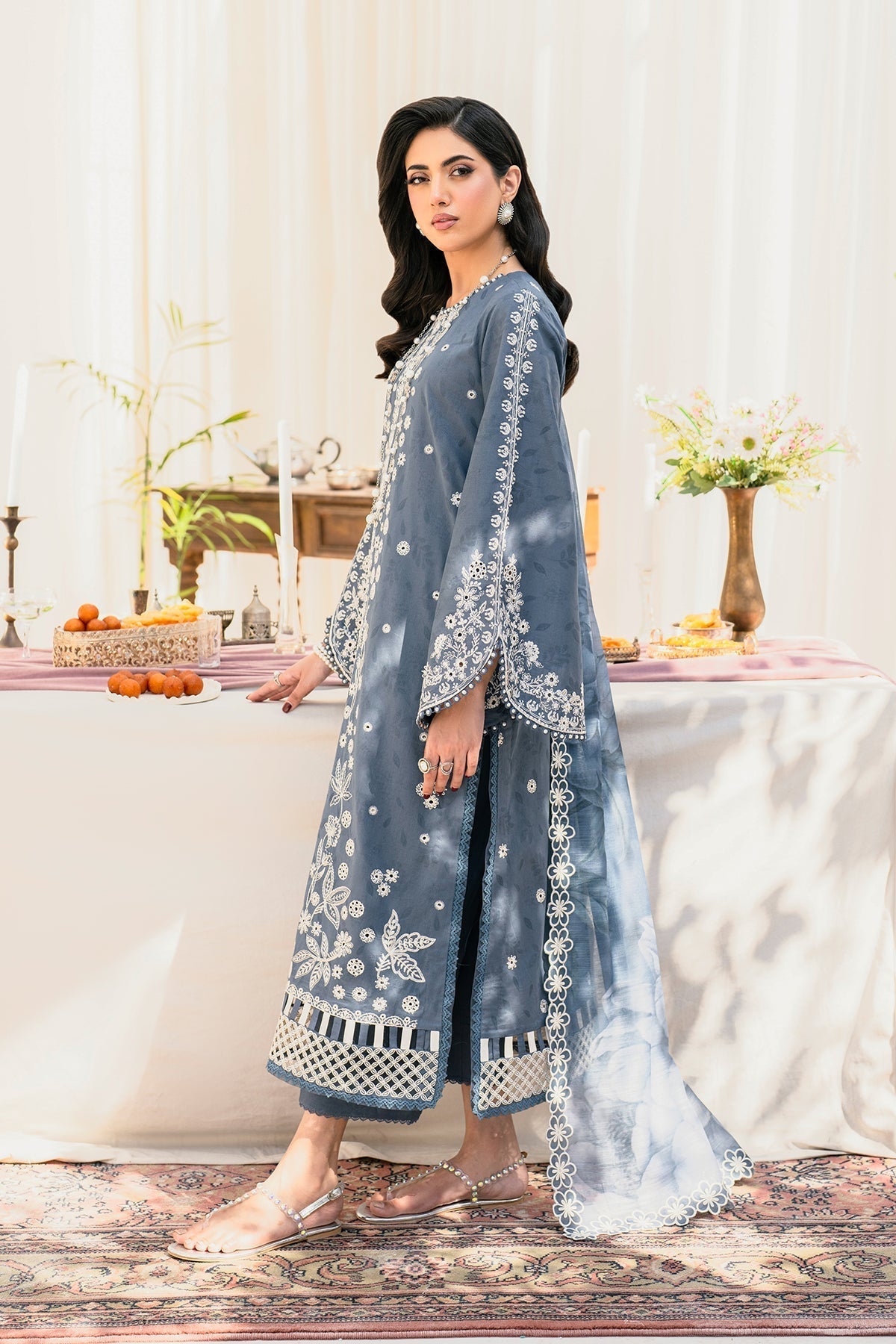 Zarif | Lamhay Luxury Eid Lawn 25 | 06 SAFAH L Blue Gray Lawn