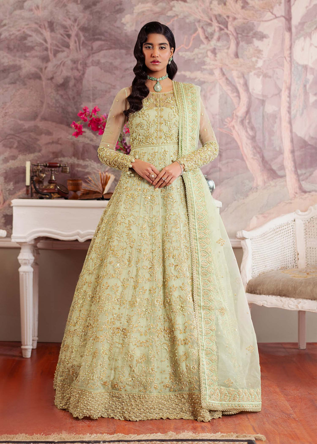Dastoor | Airah Festive 25 | Opaline XS Pistachio Green Organza