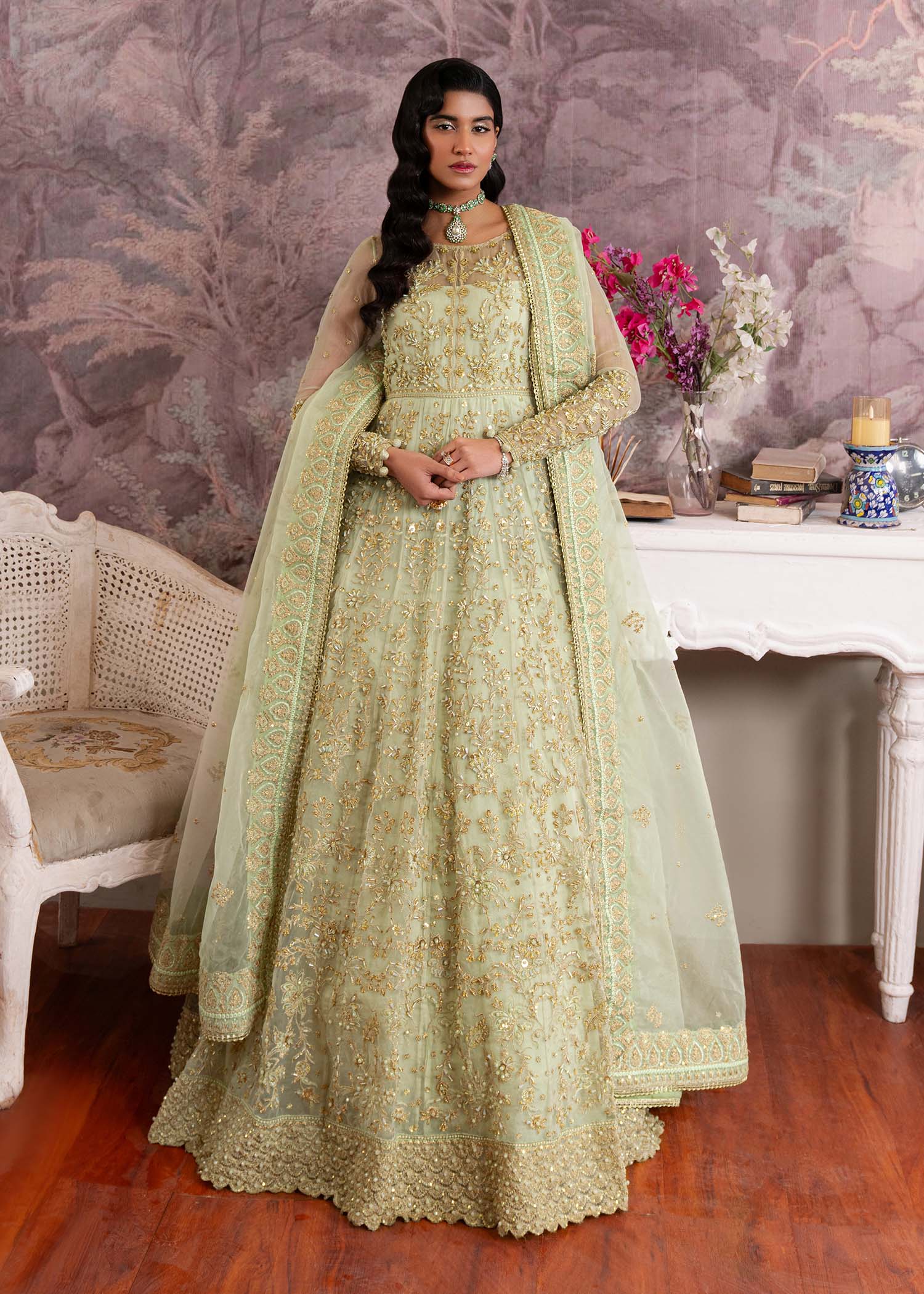 Dastoor | Airah Festive 25 | Opaline XL Pistachio Green Organza