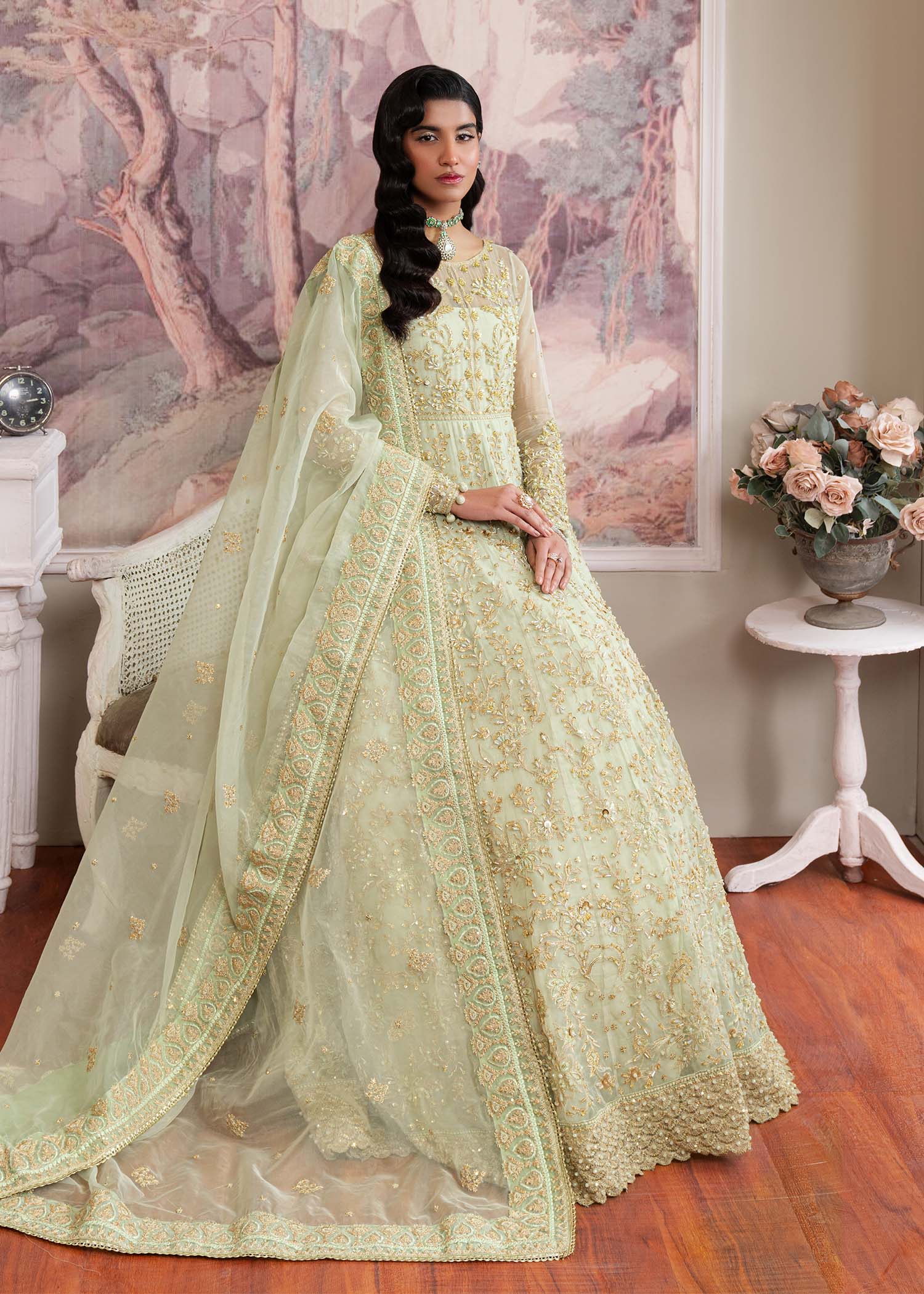 Dastoor | Airah Festive 25 | Opaline Custom Size Pistachio Green Organza