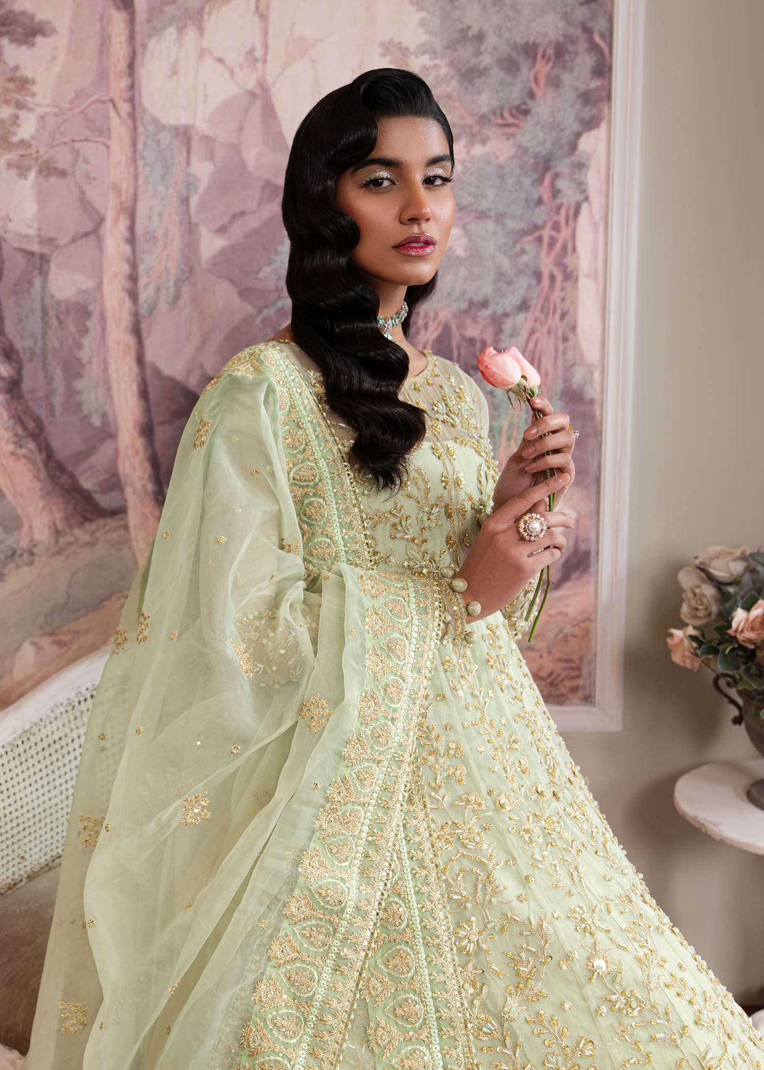 Dastoor | Airah Festive 25 | Opaline M Pistachio Green Organza