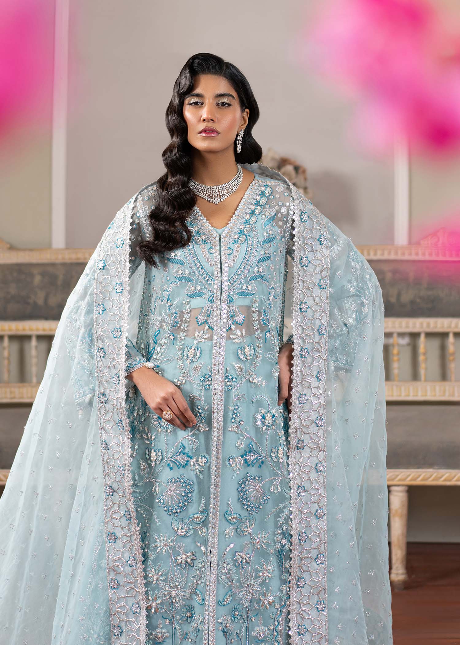 Dastoor | Airah Festive 25 | Starlight M Ice Blue Organza