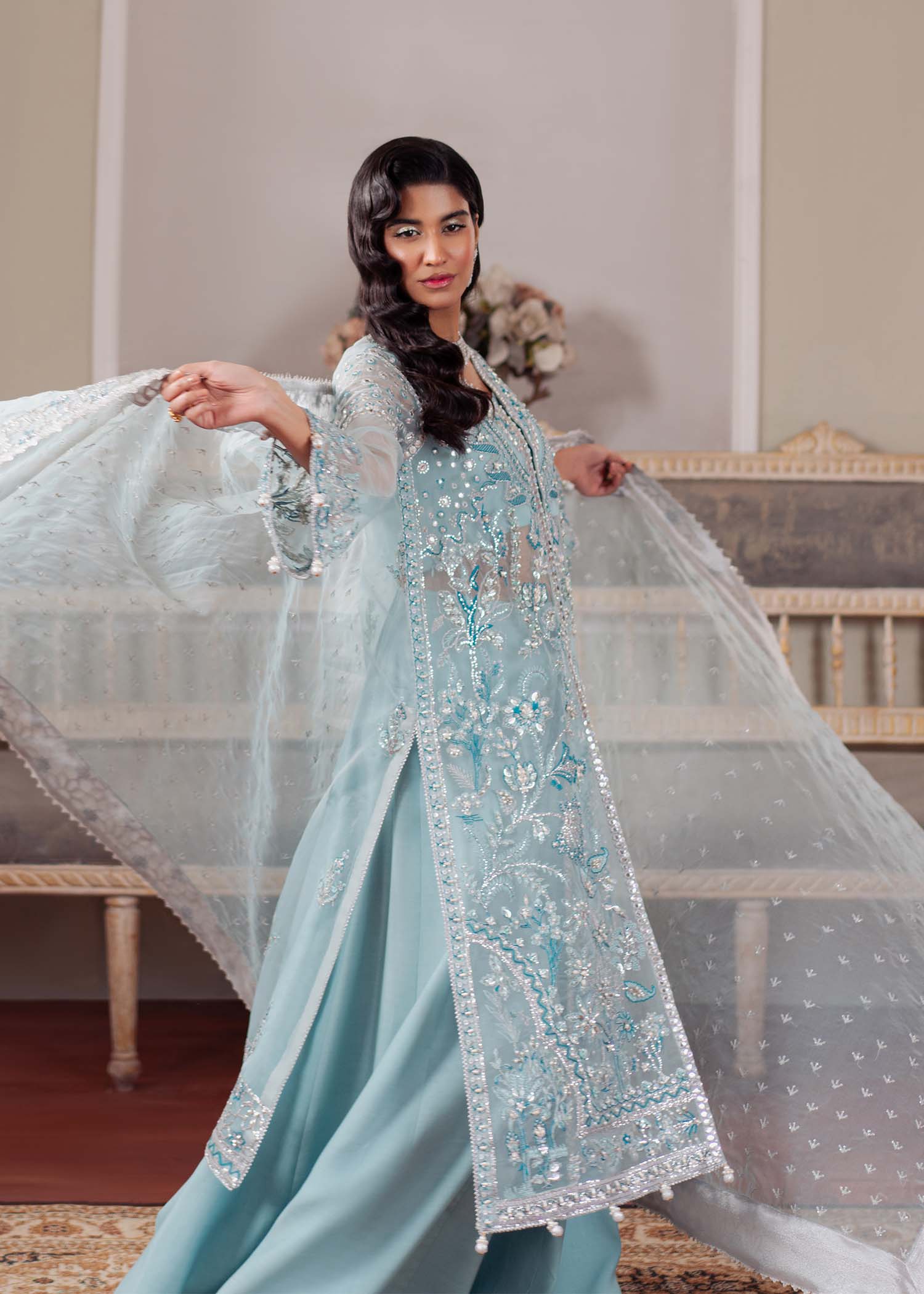 Dastoor | Airah Festive 25 | Starlight L Ice Blue Organza
