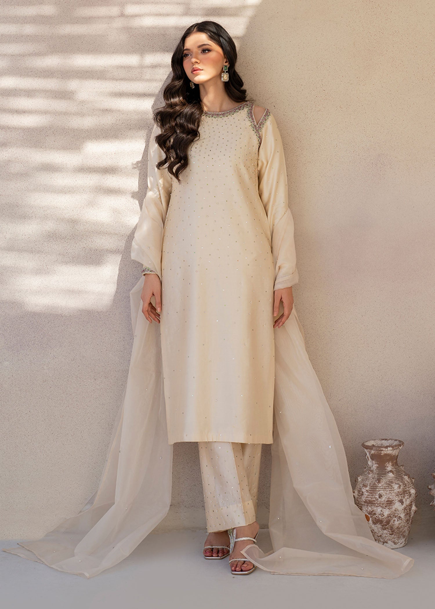 Dastoor | Maahi Luxury Pret 25 | Guzel XL Off White Tissue Silk