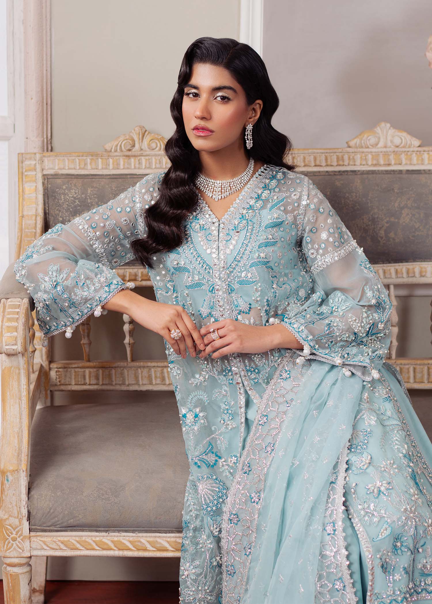 Dastoor | Airah Festive 25 | Starlight XL Ice Blue Organza