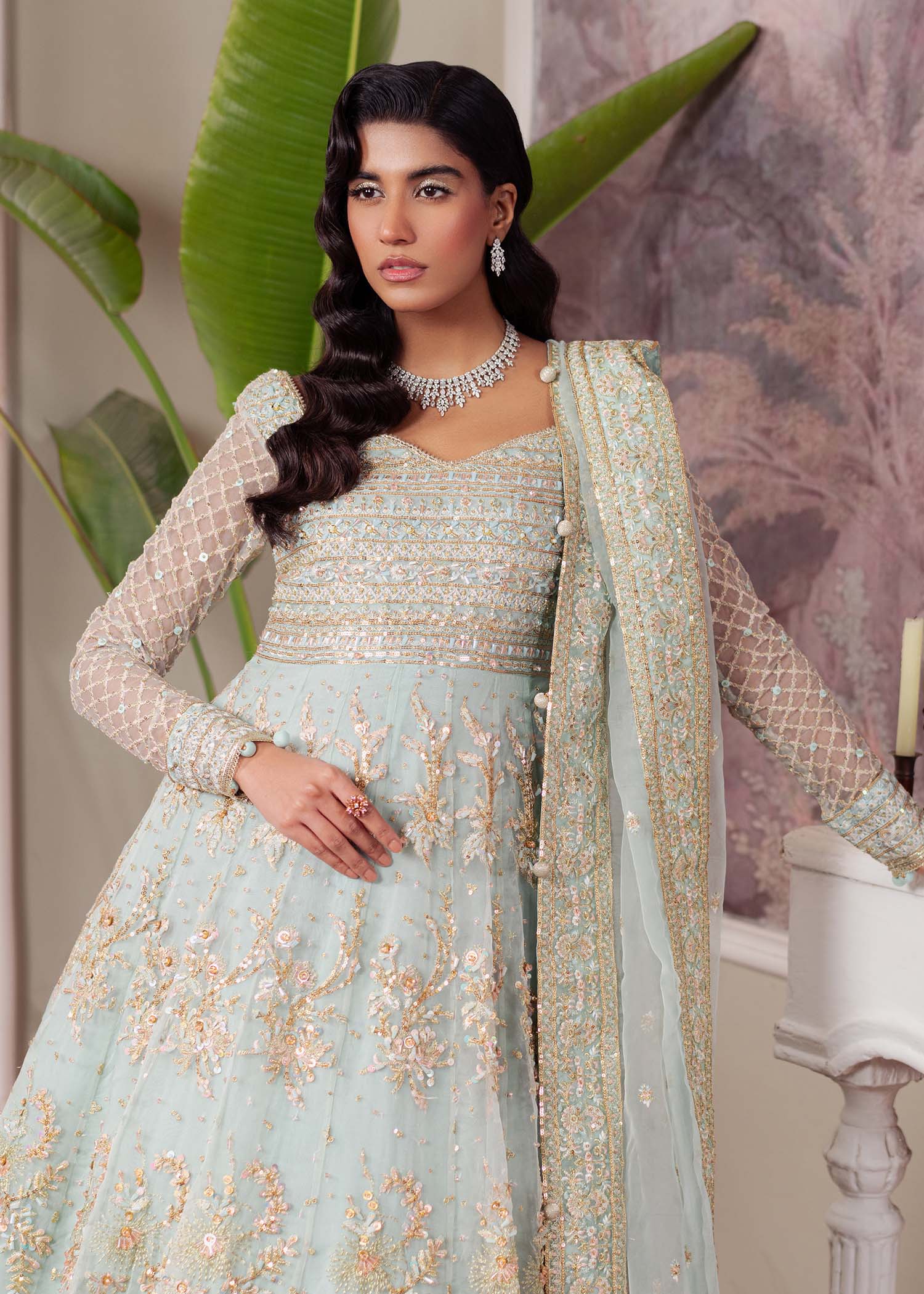Dastoor | Airah Festive 25 | Majesty Custom Size Light Ferozi Organza