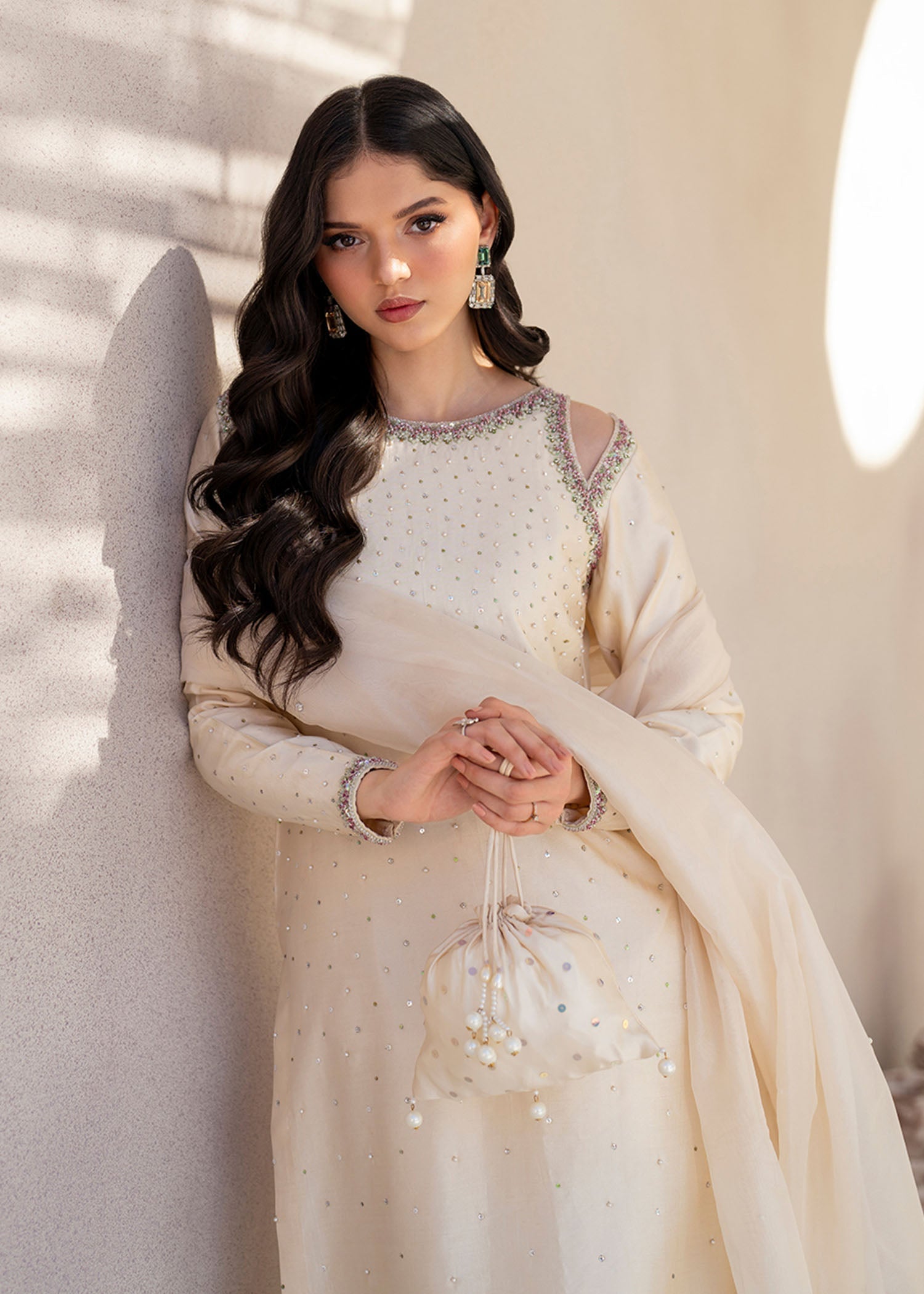 Dastoor | Maahi Luxury Pret 25 | Guzel L Off White Tissue Silk