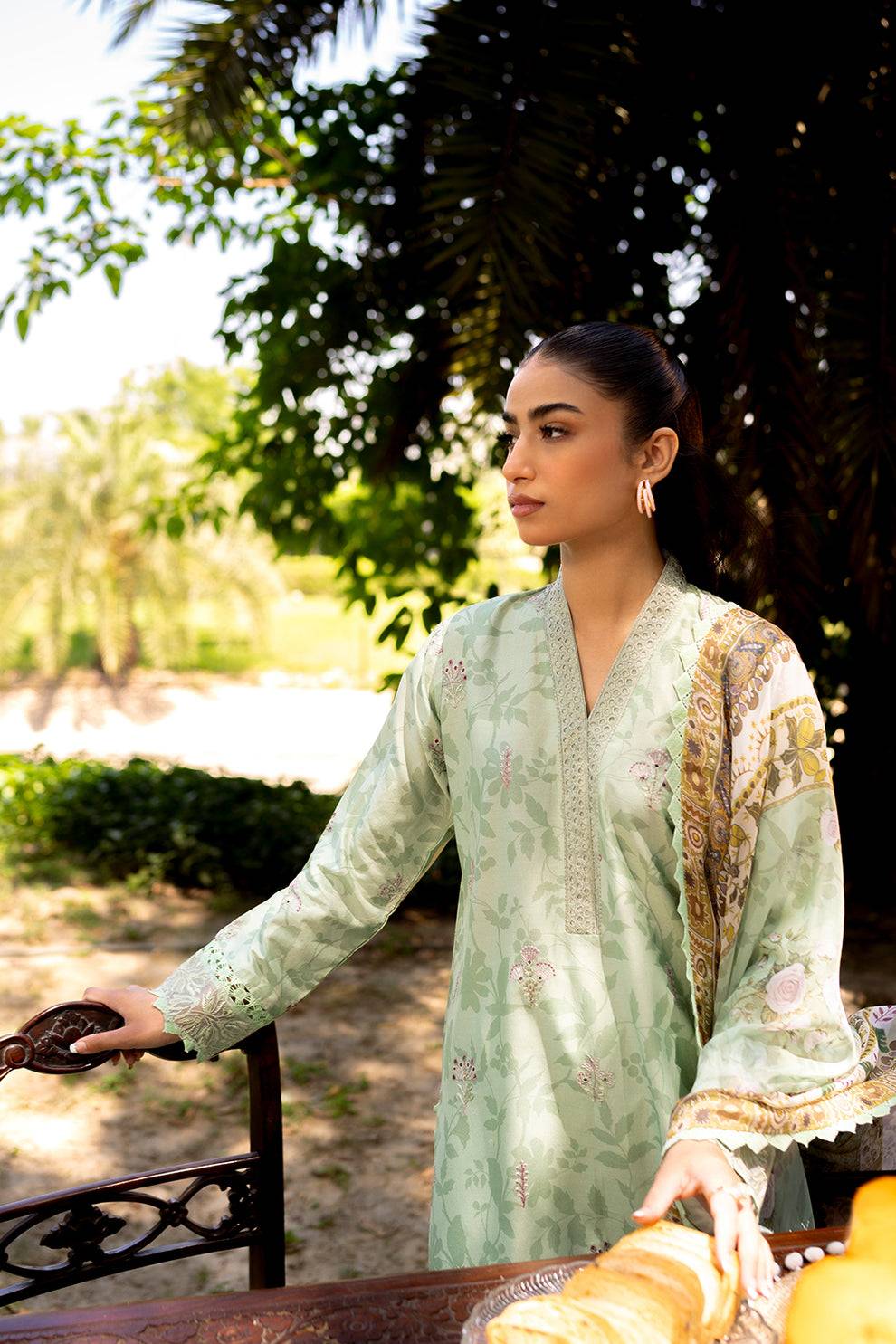 Neeshay | Summer Lines Printkari | SAGE BRUSH - Pakistani Designer Dress - by Neeshay | Type: Luxury - 100% Original at Saira Sultan