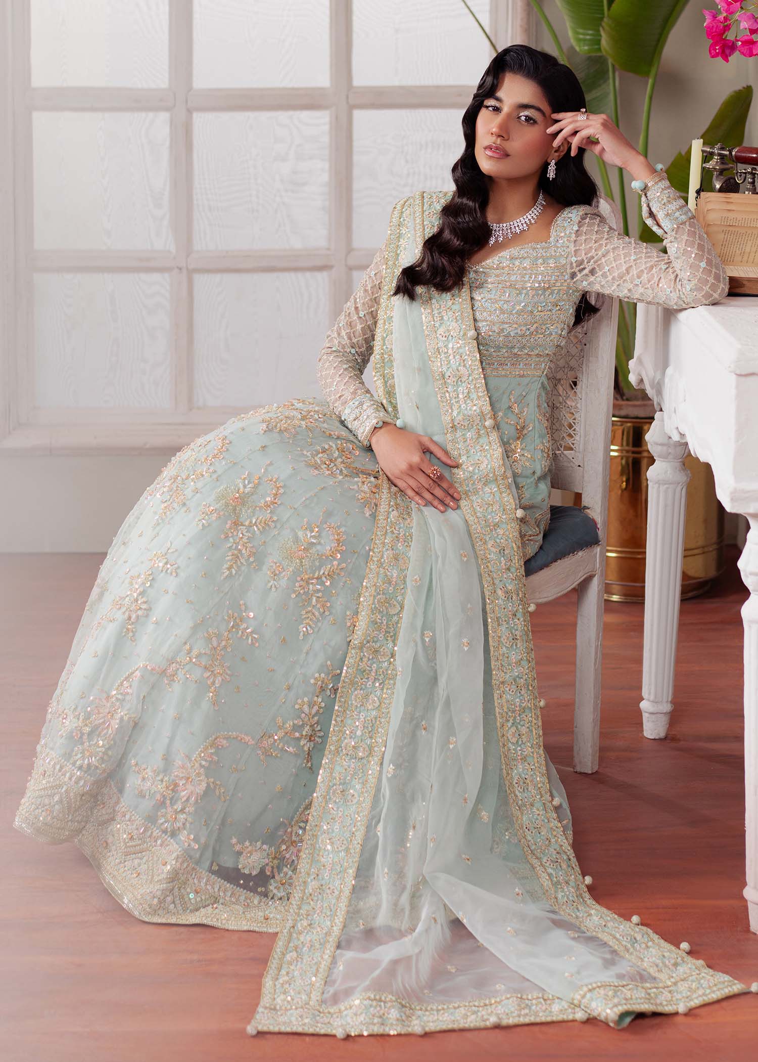 Dastoor | Airah Festive 25 | Majesty XL Light Ferozi Organza