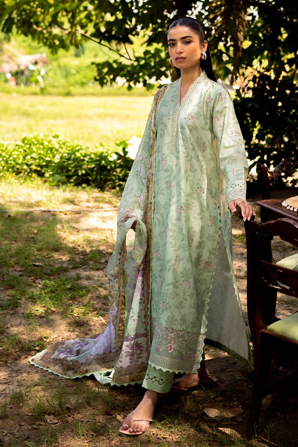 Neeshay | Summer Lines Printkari | SAGE BRUSH - Pakistani Designer Dress - by Neeshay | Type: Luxury - 100% Original at Saira Sultan