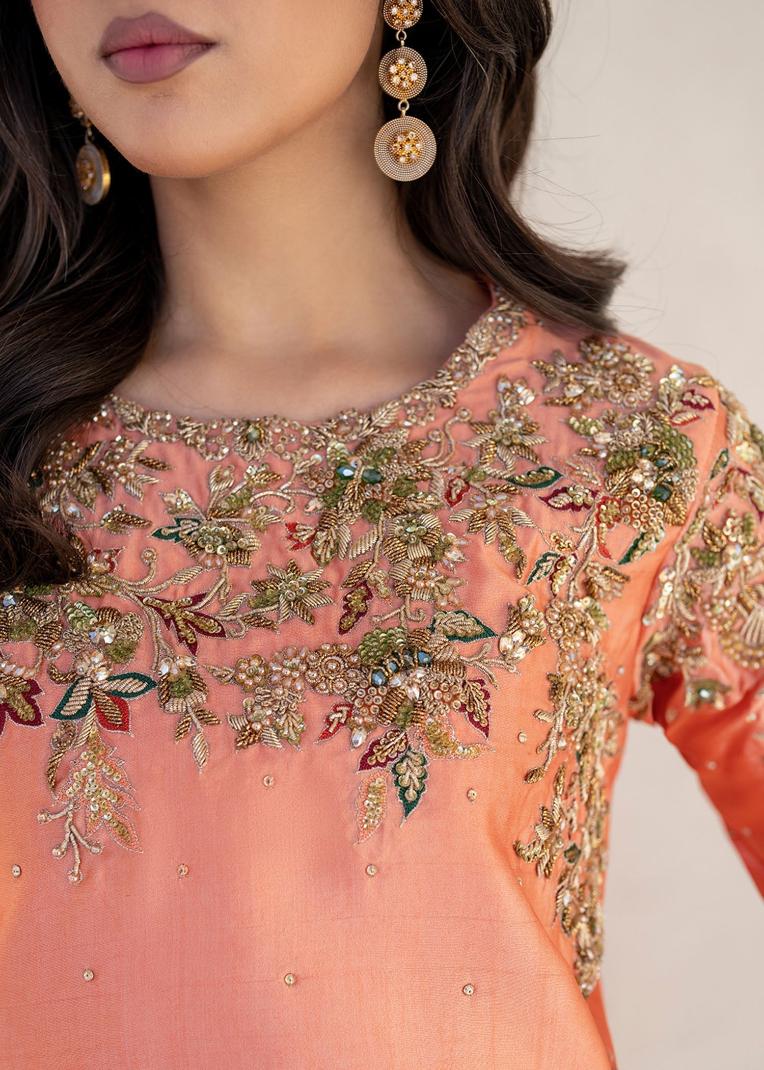 Dastoor | Maahi Luxury Pret 25 | Lera XL Pinkish Orange Tissue Silk