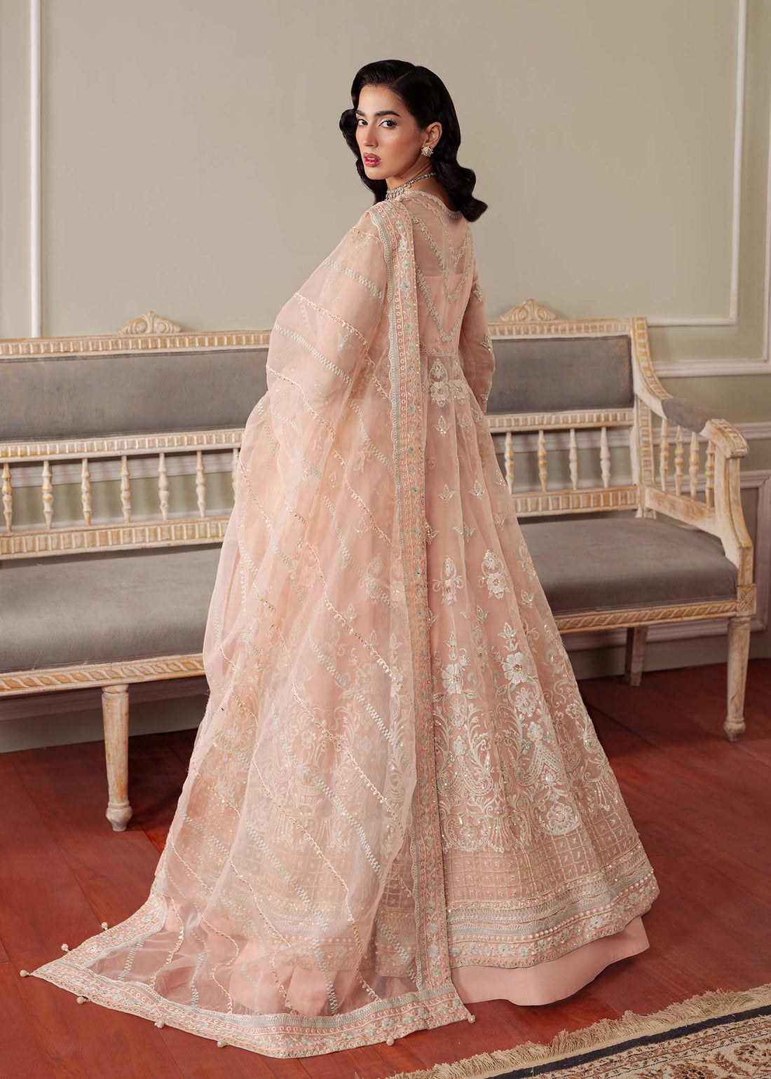 Dastoor | Airah Festive 25 | Cascade XS Peach Pink Organza