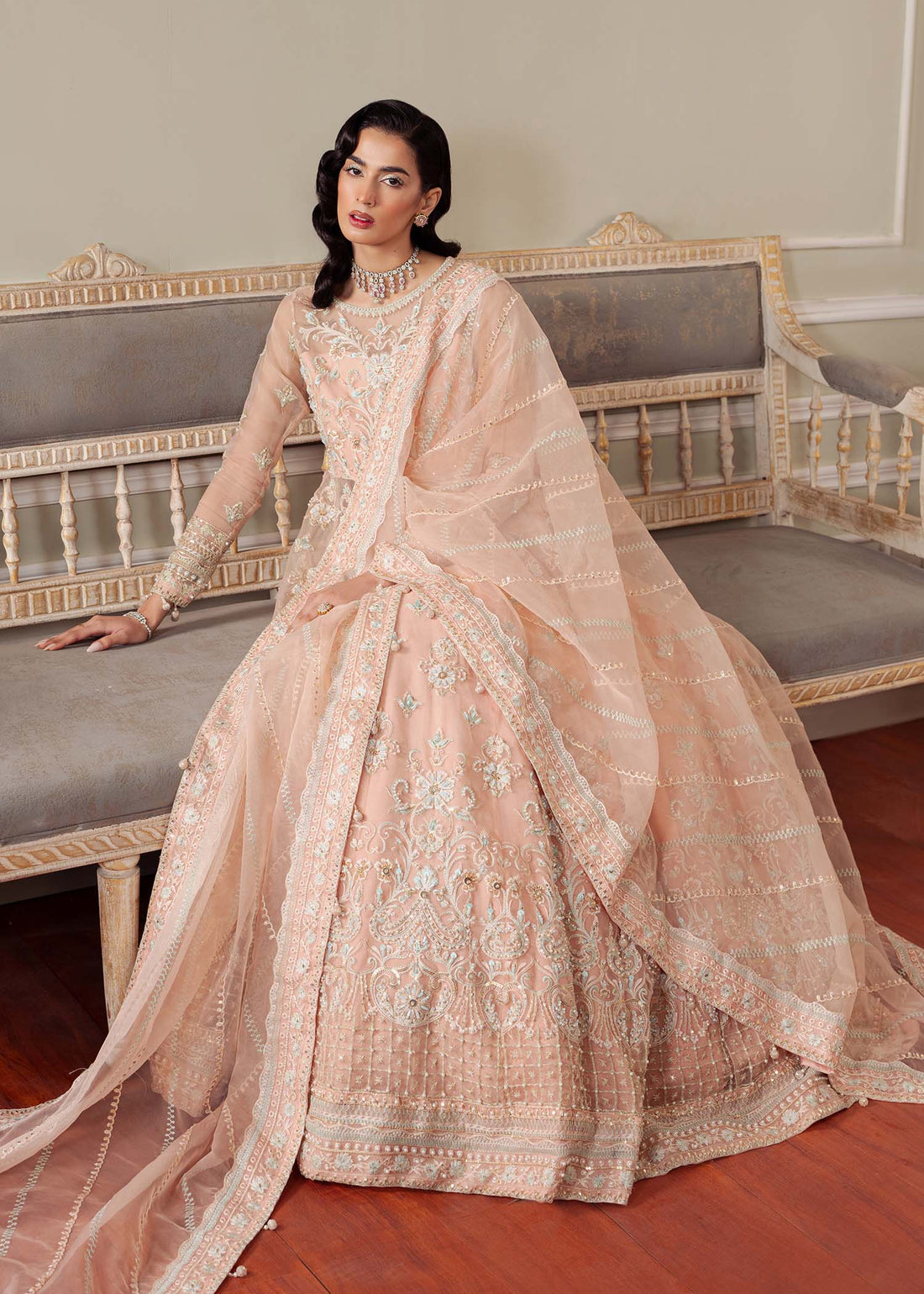 Dastoor | Airah Festive 25 | Cascade XS Peach Pink Organza
