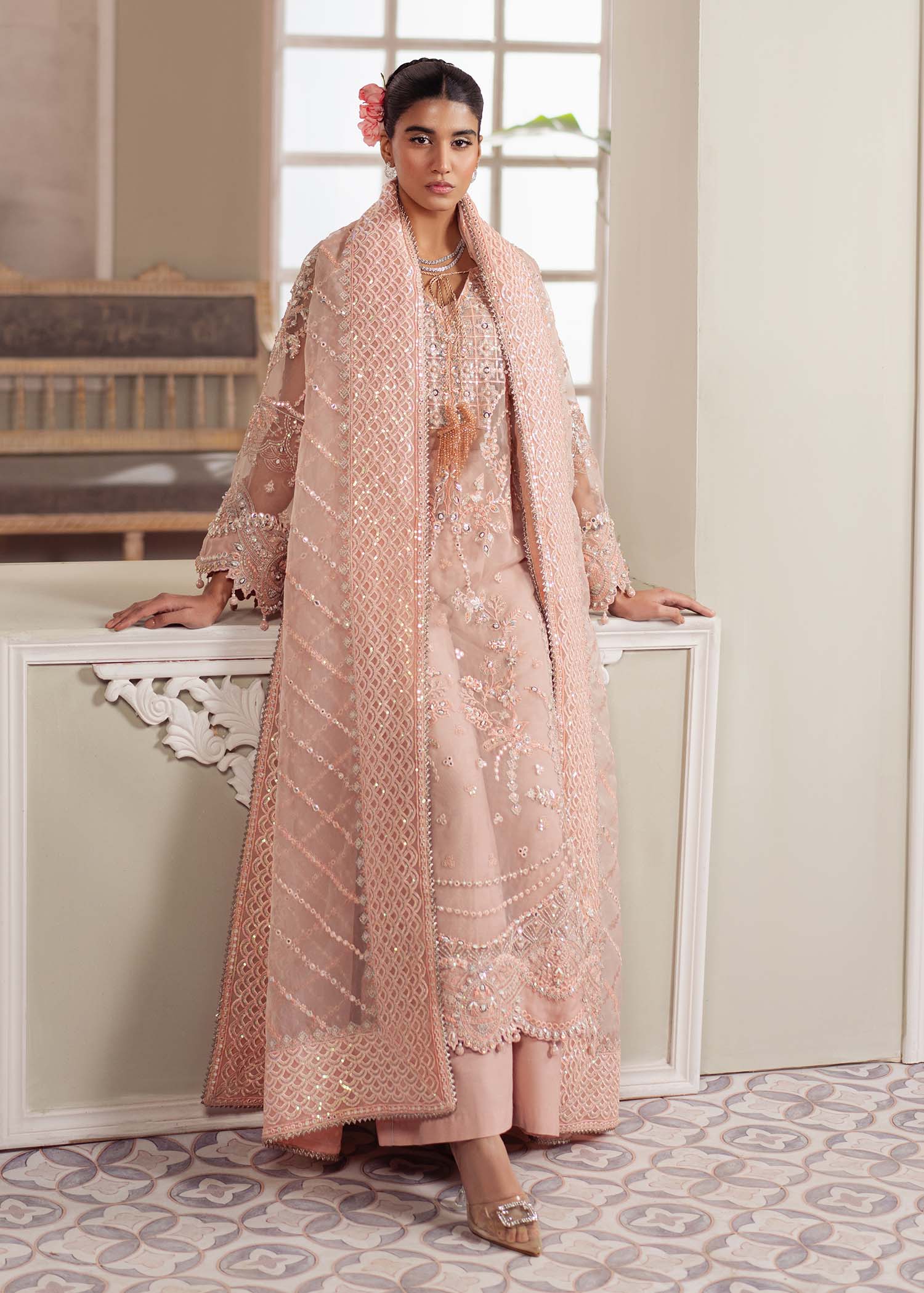 Dastoor | Airah Festive 25 | Chantilly S Peach Pink Organza