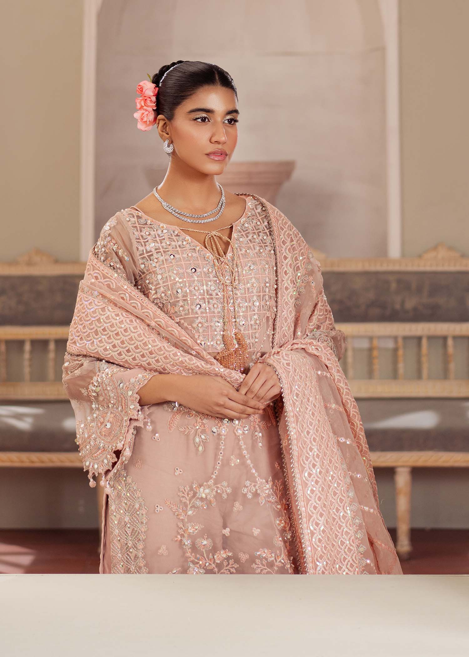 Dastoor | Airah Festive 25 | Chantilly XL Peach Pink Organza