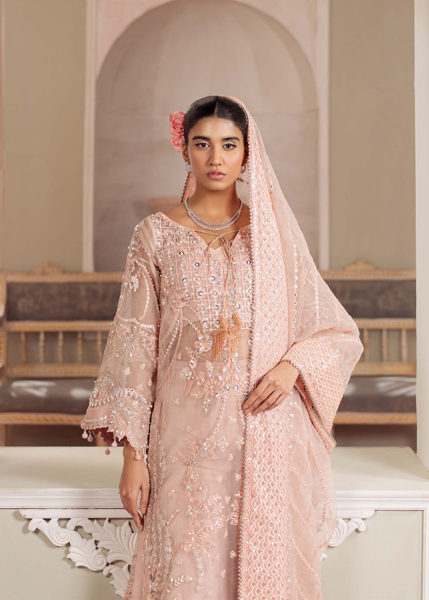 Dastoor | Airah Festive 25 | Chantilly M Peach Pink Organza