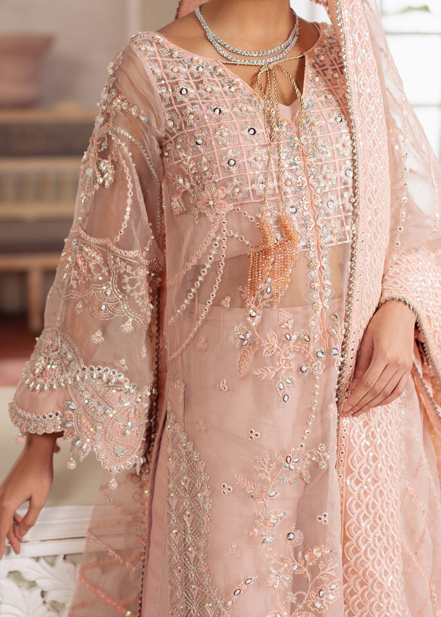 Dastoor | Airah Festive 25 | Chantilly Custom Size Peach Pink Organza