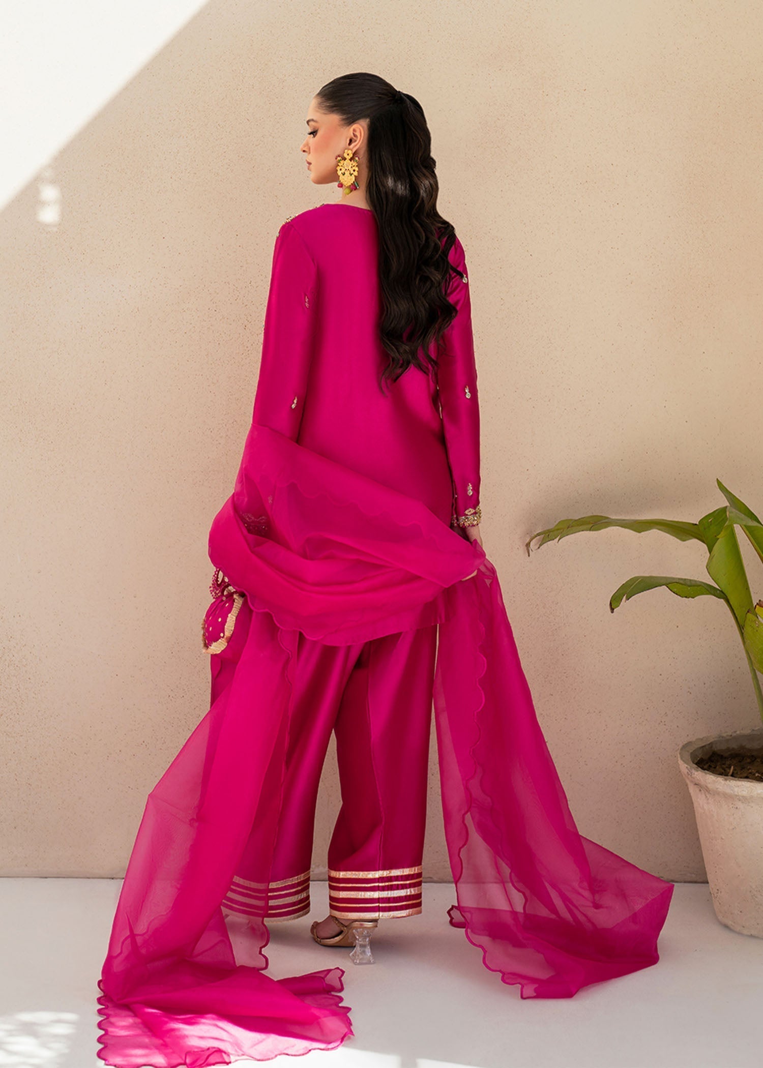 Dastoor | Maahi Luxury Pret 25 | Fuchsia Rose S Hot Pink Tissue Silk