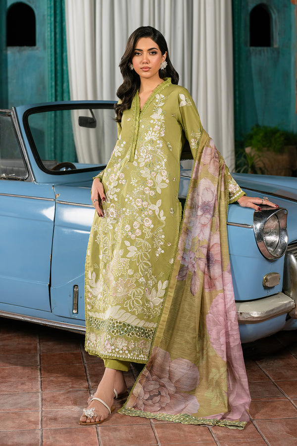 Zarif | Lamhay Luxury Eid Lawn 25 | 03 HIRRAM XL Olive Lawn