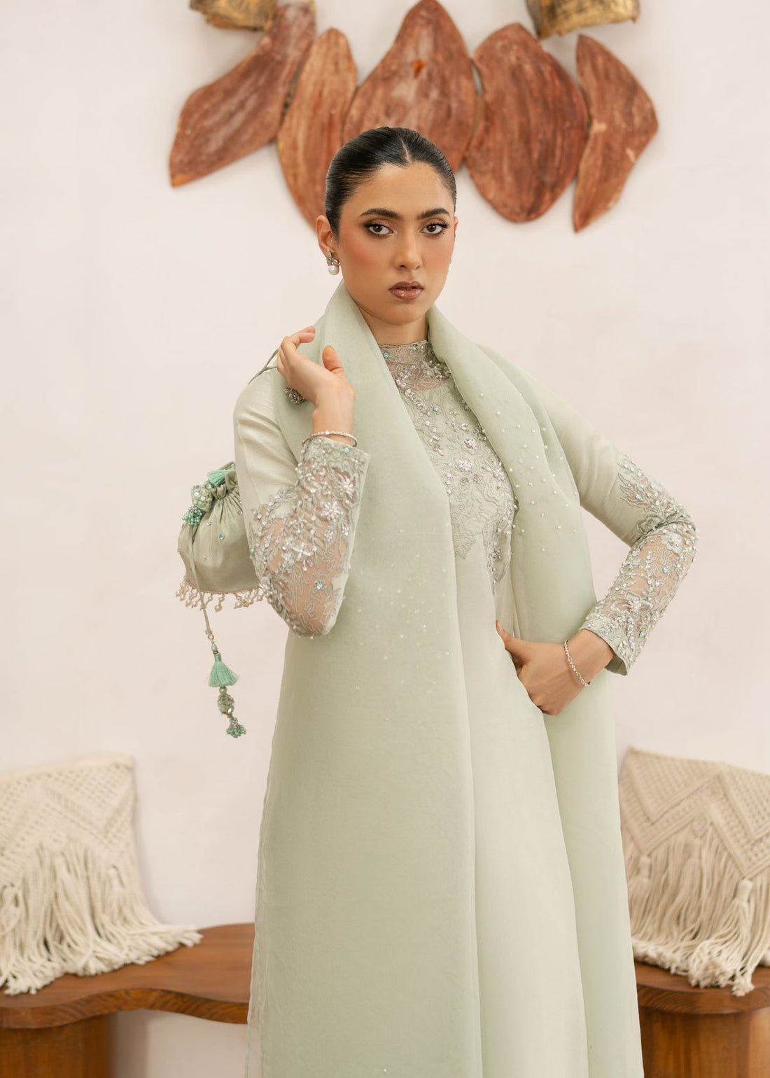 Dastoor | Rania Luxury Pret 25 | Daphne XS Apple Green Tissue Silk