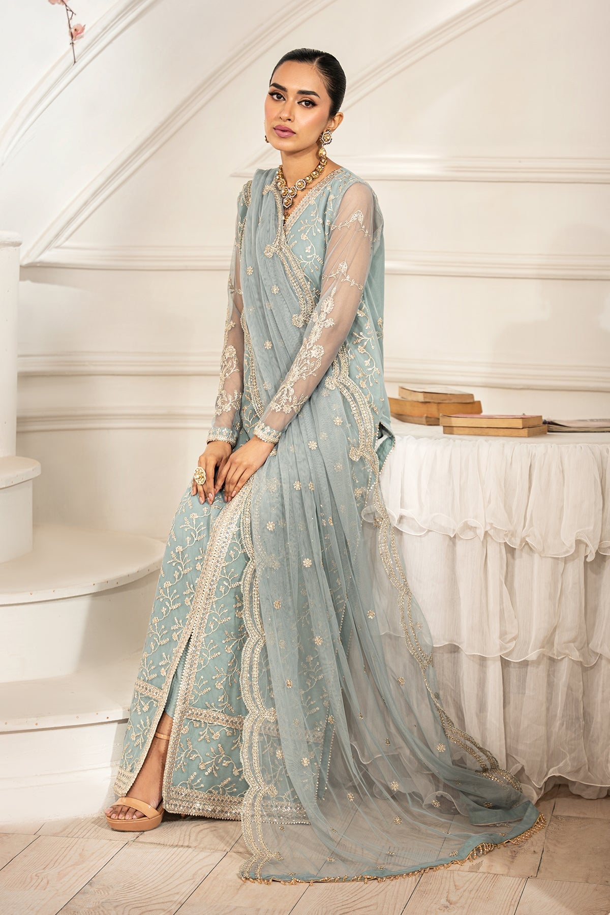 Zarif | Formal Edit 25 | ZFE-01 LYDIA Custom Size Sky Blue Net
