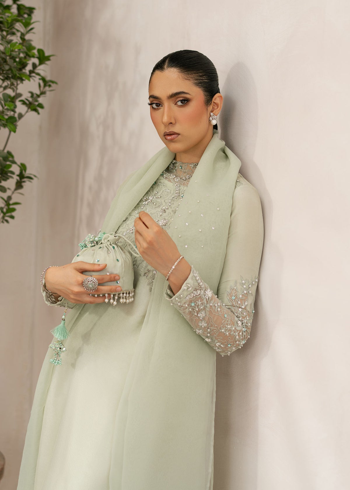 Dastoor | Rania Luxury Pret 25 | Daphne L Apple Green Tissue Silk