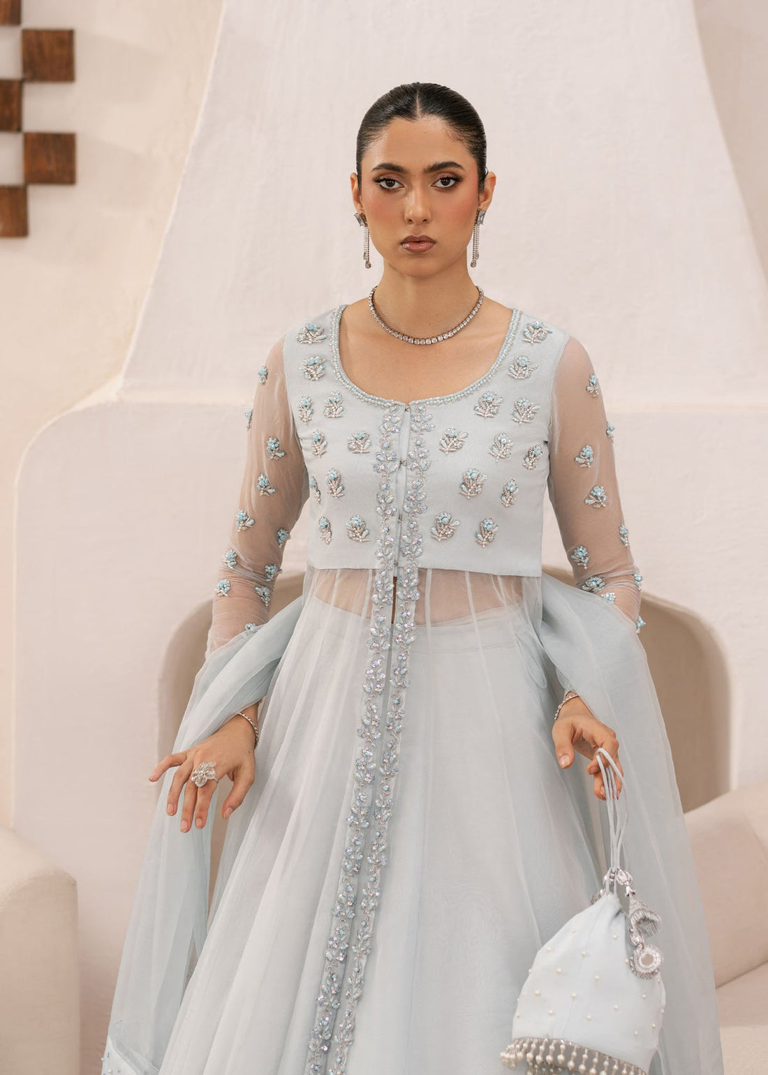 Dastoor | Rania Luxury Pret 25 | Mayal XS Ice Blue Organza