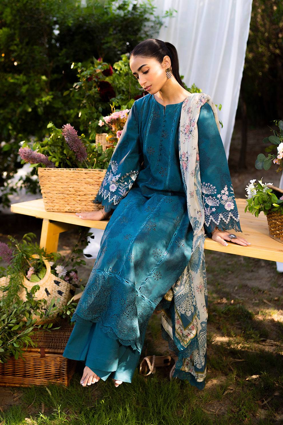 Neeshay | Summer Lines Printkari | LAGOON - Pakistani Designer Dress - by Neeshay | Type: Luxury - 100% Original at Saira Sultan