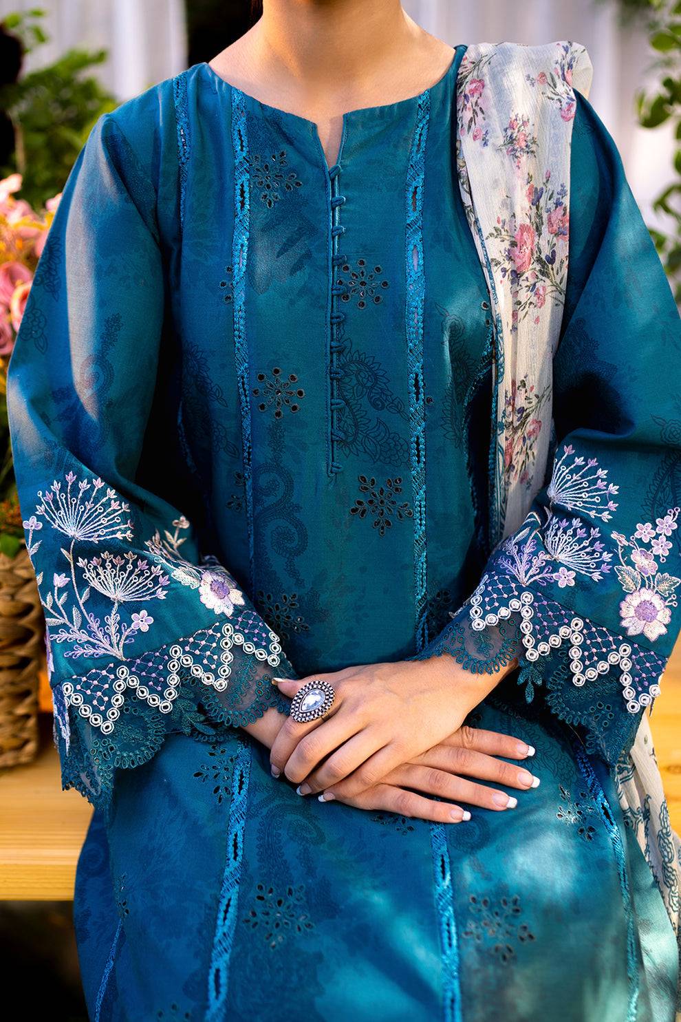 Neeshay | Summer Lines Printkari | LAGOON - Pakistani Designer Dress - by Neeshay | Type: Luxury - 100% Original at Saira Sultan