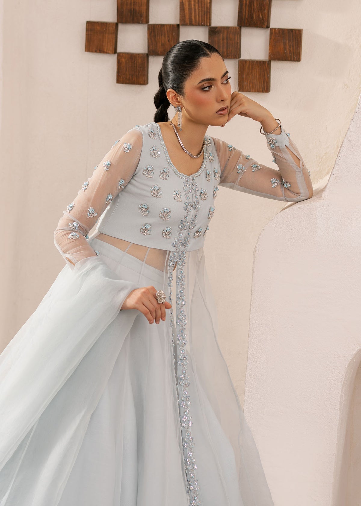 Dastoor | Rania Luxury Pret 25 | Mayal M Ice Blue Organza