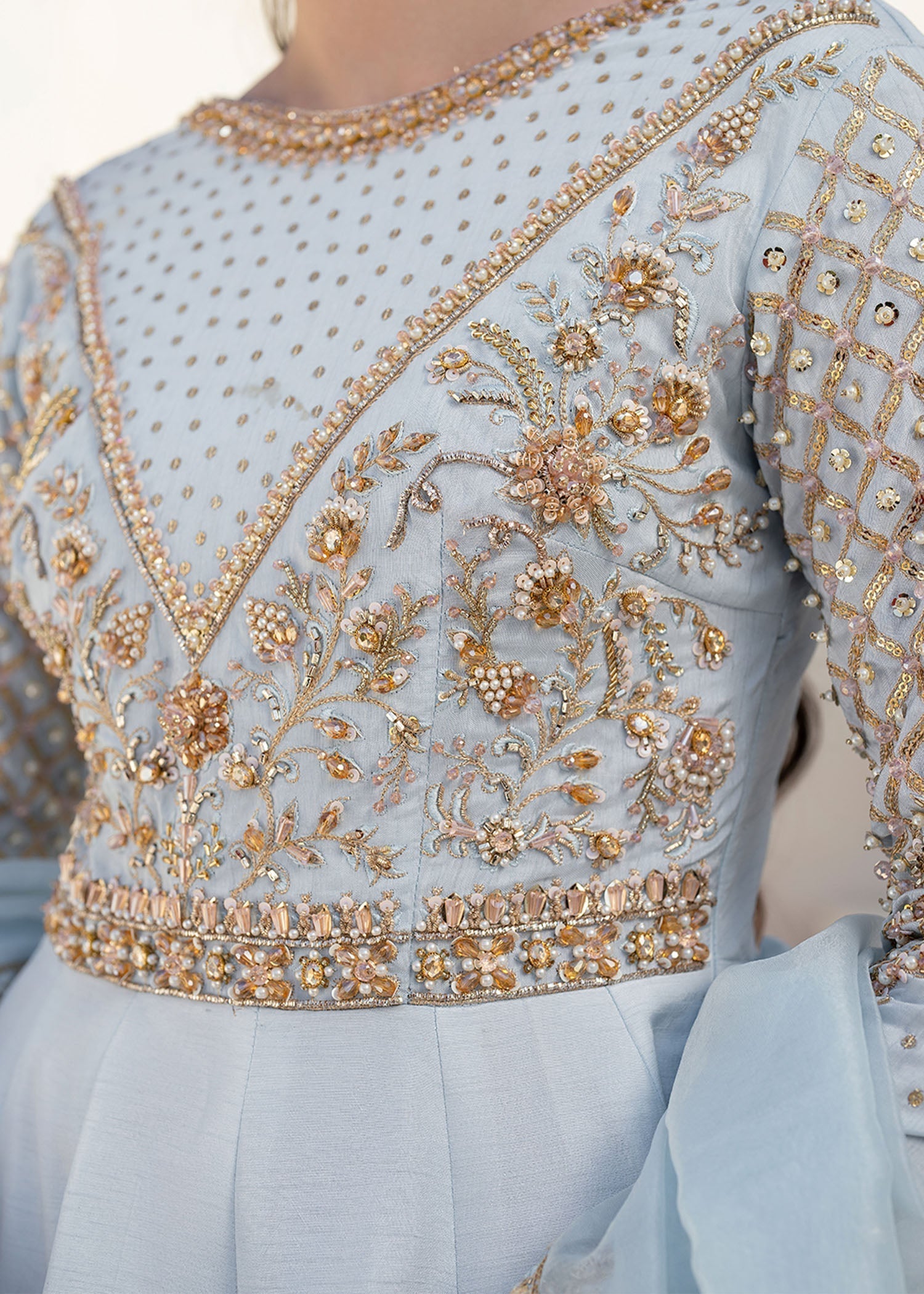 Dastoor | Maahi Luxury Pret 25 | Hoor XL Ice Blue Korean Silk