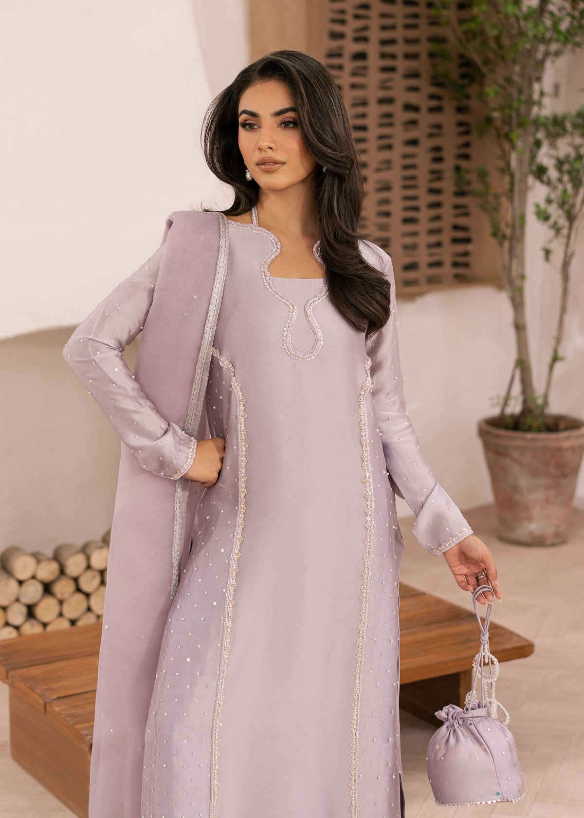 Dastoor | Rania Luxury Pret 25 | Aster L Lavender Pinocchio Tissue Silk