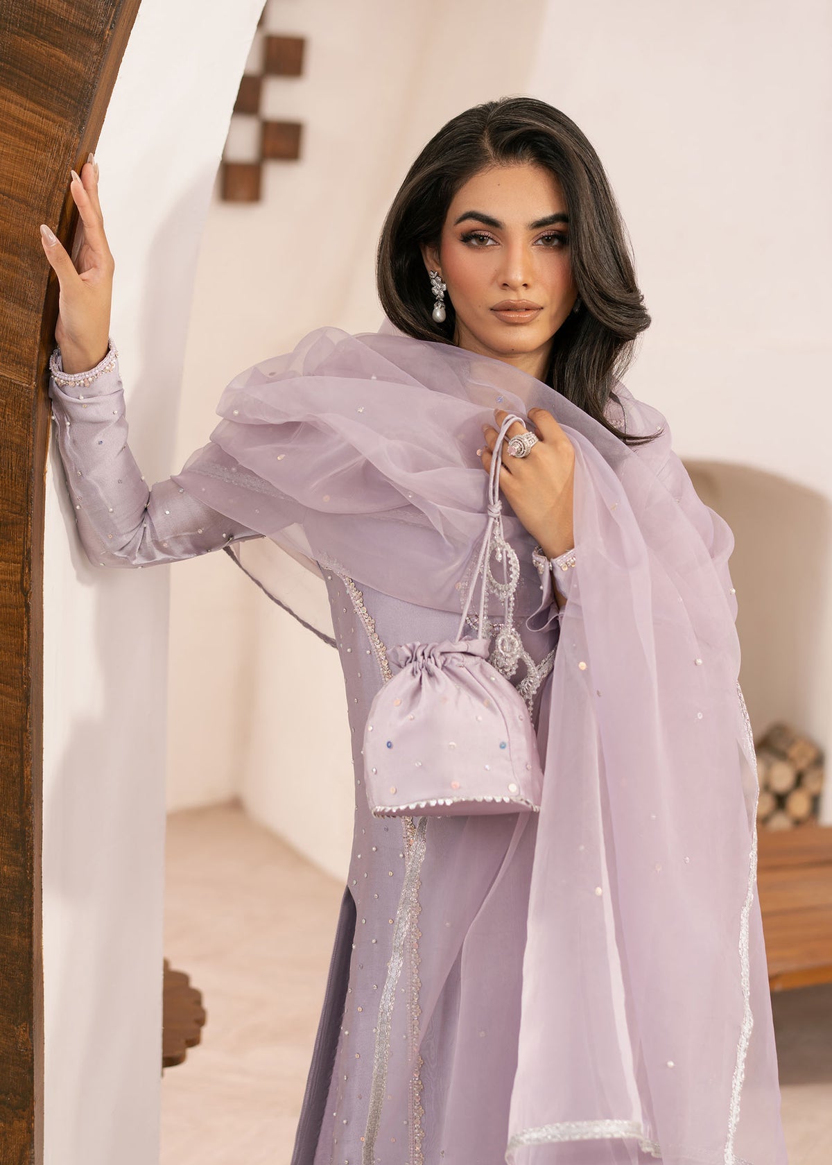 Dastoor | Rania Luxury Pret 25 | Aster M Lavender Pinocchio Tissue Silk