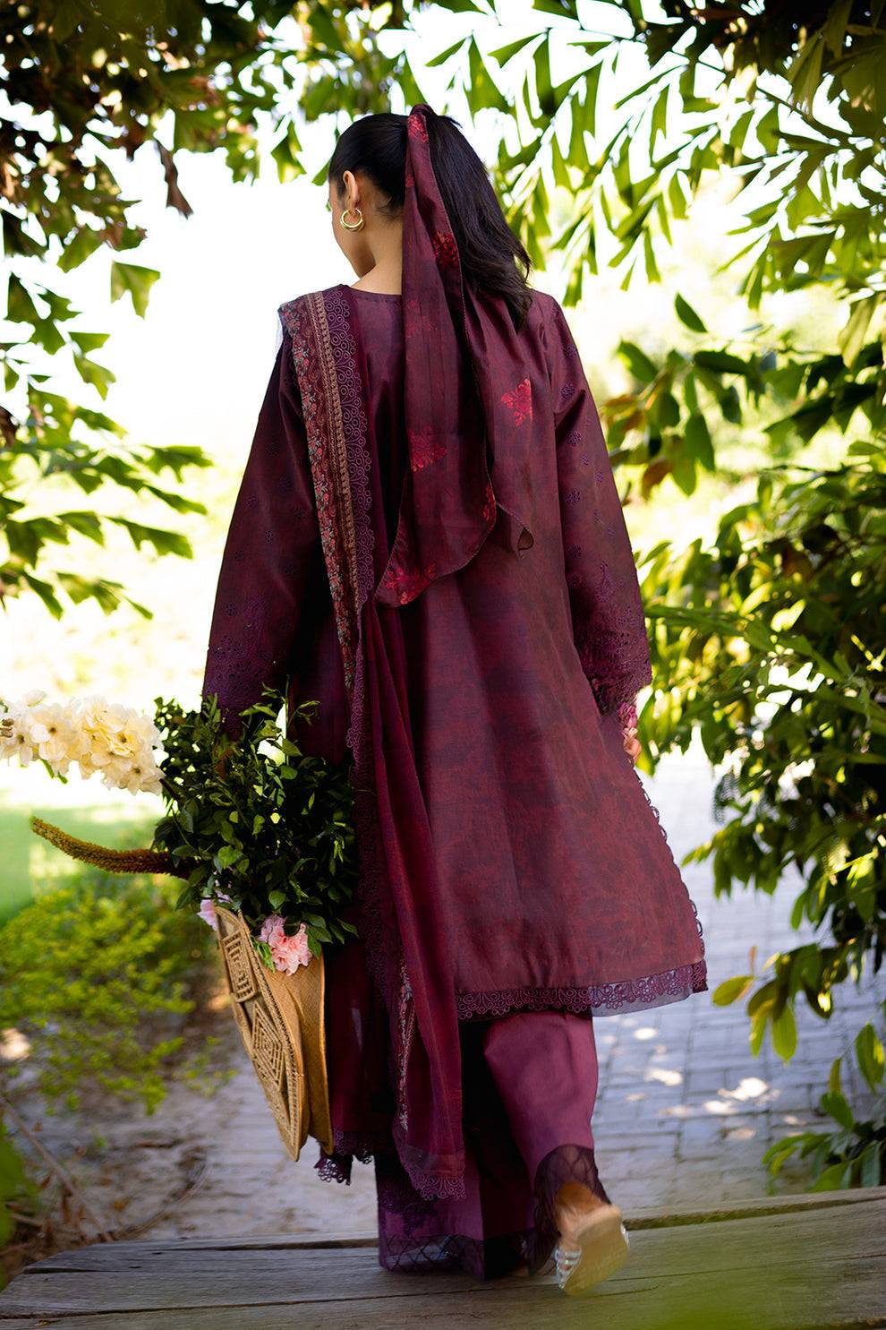 Neeshay | Summer Lines Printkari | CRIMSON - Pakistani Designer Dress - by Neeshay | Type: Luxury - 100% Original at Saira Sultan