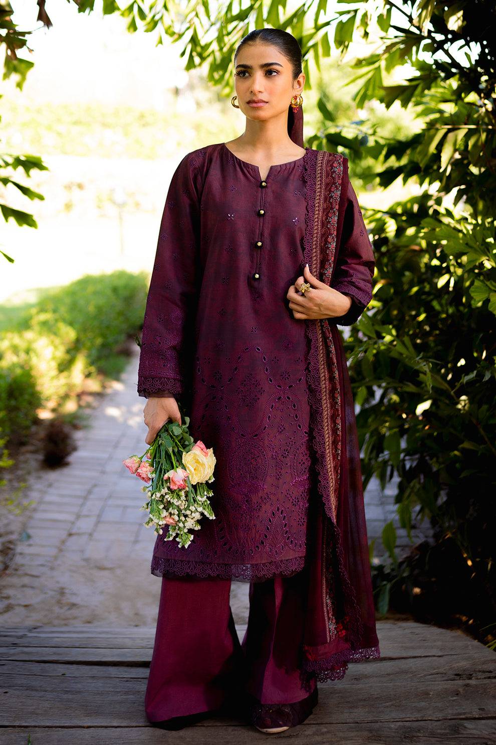 Neeshay | Summer Lines Printkari | CRIMSON - Pakistani Designer Dress - by Neeshay | Type: Luxury - 100% Original at Saira Sultan