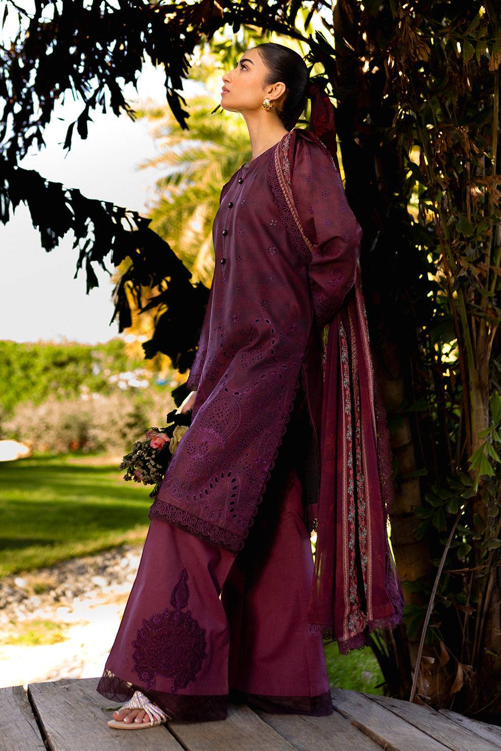 Neeshay | Summer Lines Printkari | CRIMSON - Pakistani Designer Dress - by Neeshay | Type: Luxury - 100% Original at Saira Sultan