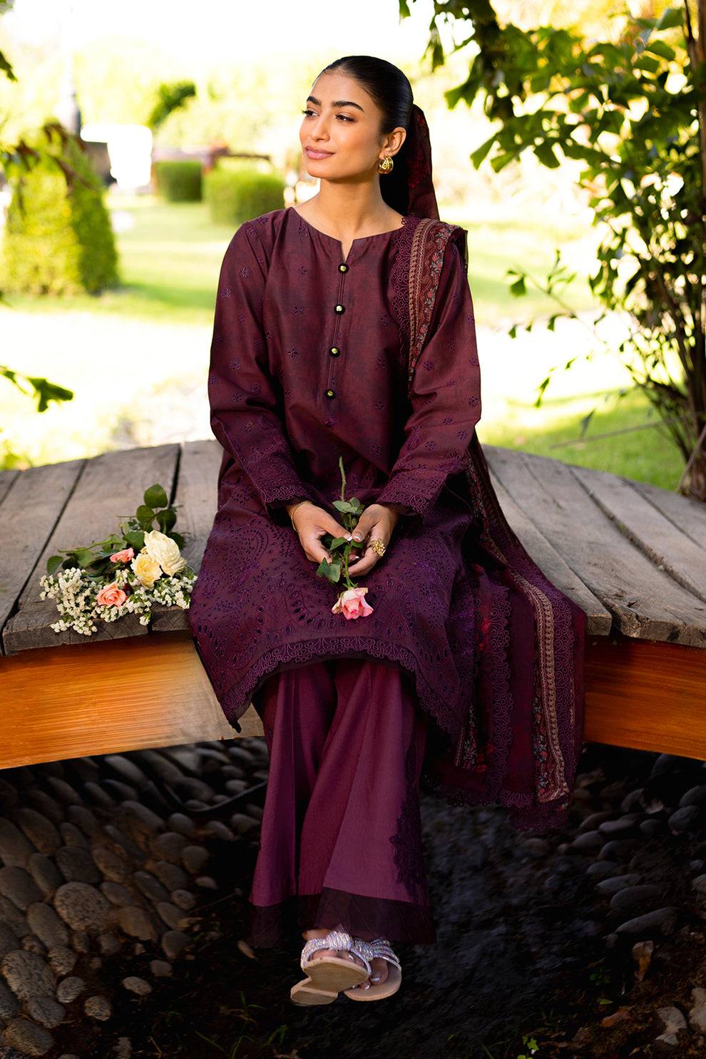 Neeshay | Summer Lines Printkari | CRIMSON - Pakistani Designer Dress - by Neeshay | Type: Luxury - 100% Original at Saira Sultan