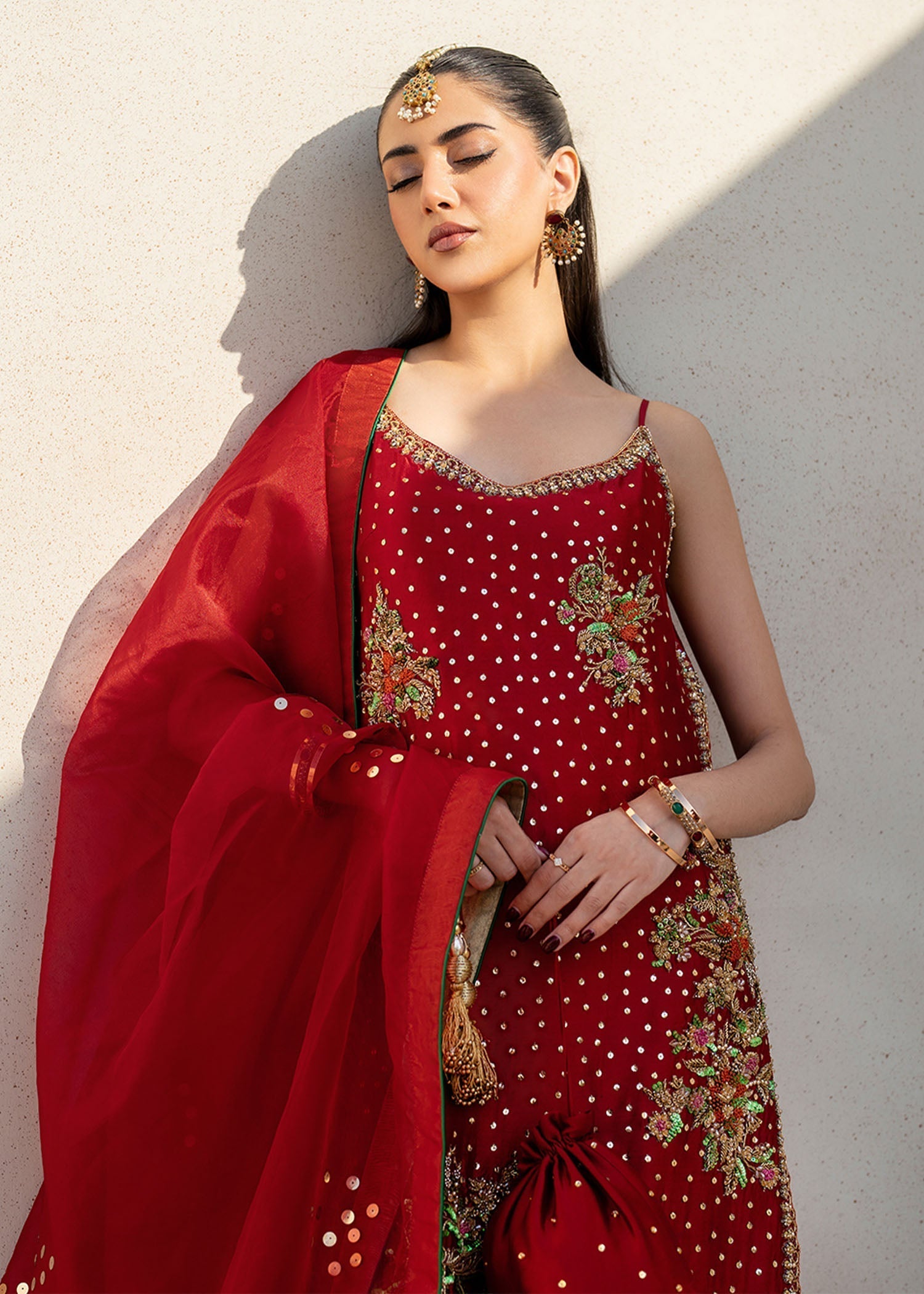 Dastoor | Maahi Luxury Pret 25 | Naira M Red Tissue Silk