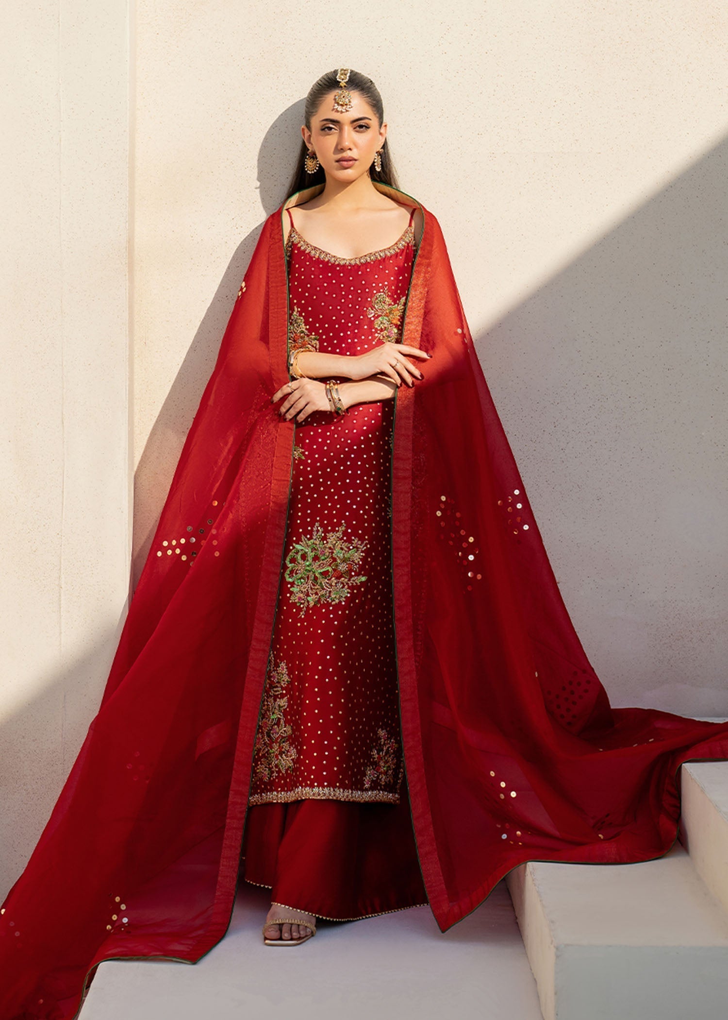 Dastoor | Maahi Luxury Pret 25 | Naira L Red Tissue Silk